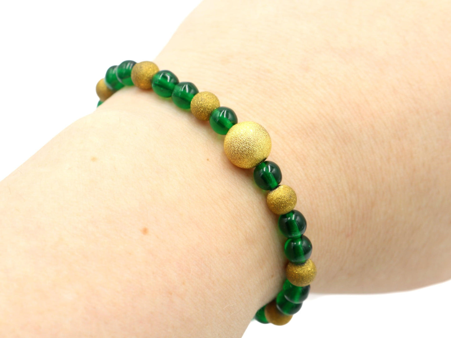 Hand Blown Dark Green and Yellow Gold Sandblasted Glass Women's Bracelet - Monkeysmojo