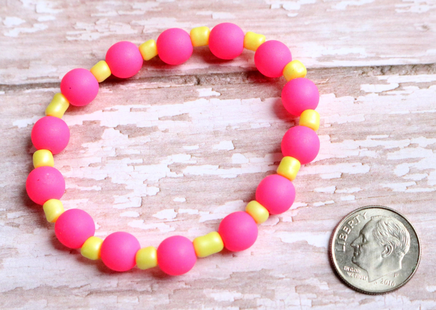 Electrified Pink and Yellow - So Bright It Glows - Girl's Child Fun Stretch Bracelet - Monkeysmojo