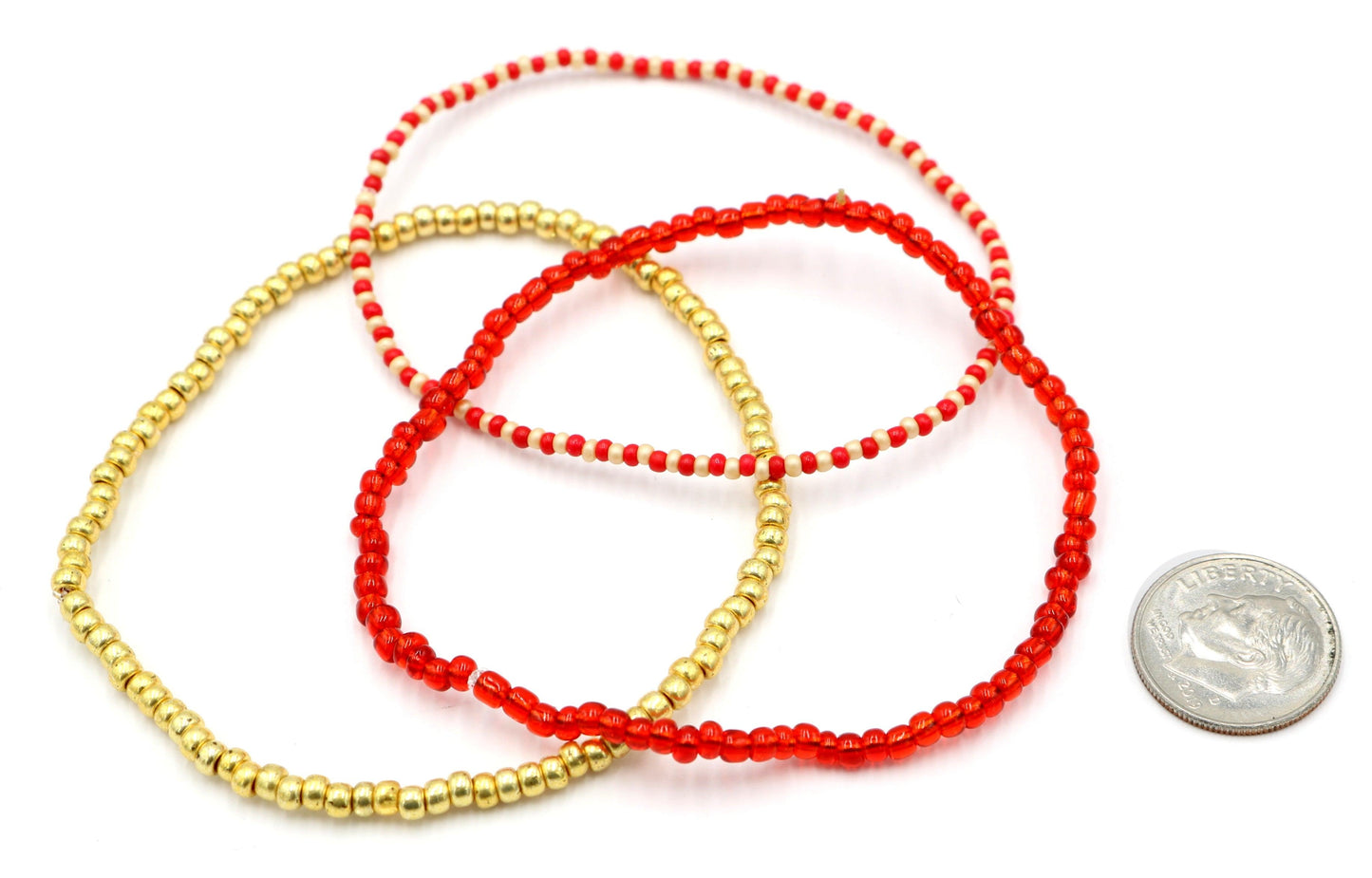 Go Go Griffin Door (Copyright) Fire, Red, and Gold Set of Three Dainty Women's Stretch Bracelets - Monkeysmojo
