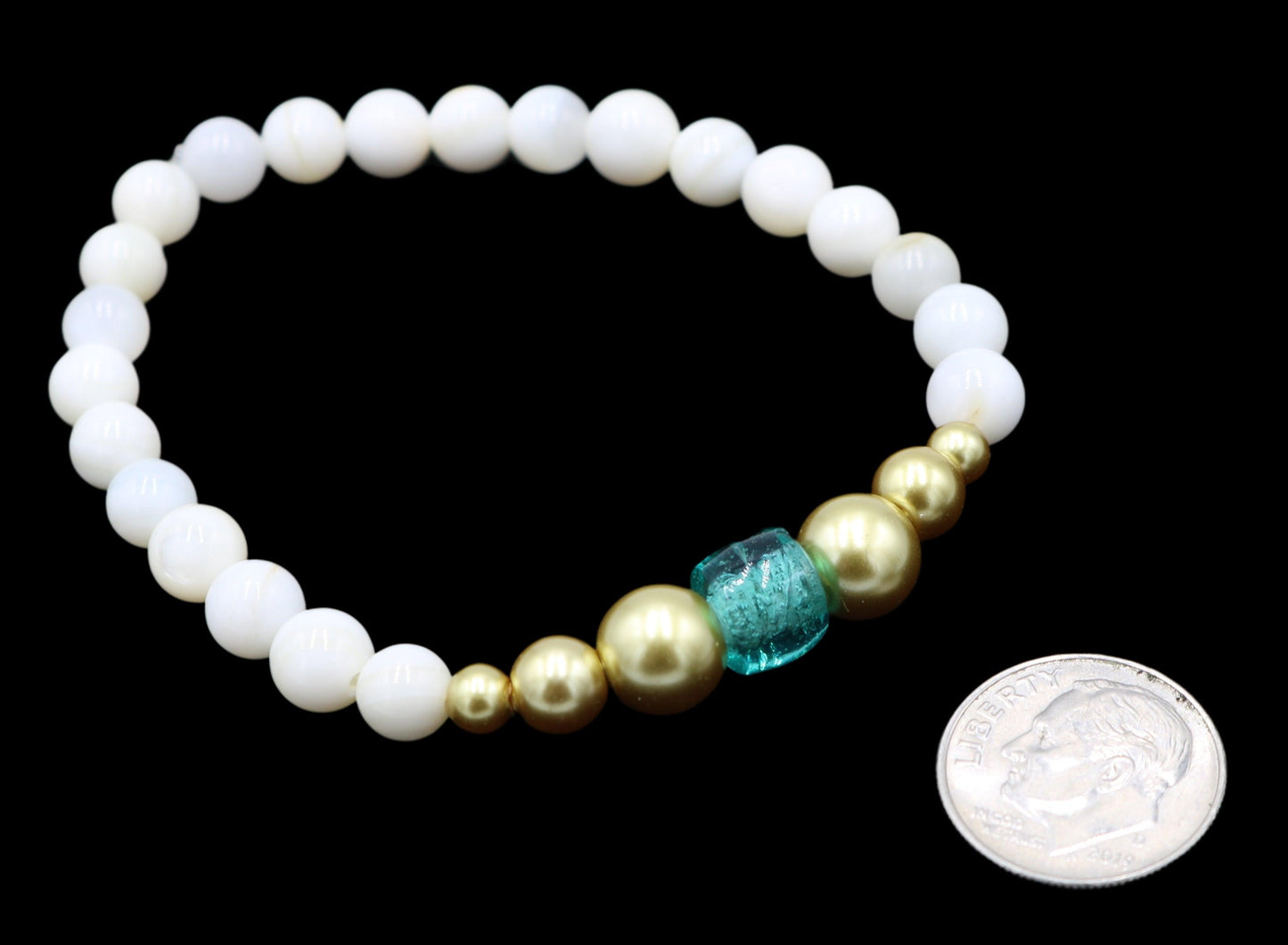 Take Me to An Exotic Instagram Sea - White, Bright Blue, and Yellow Gold Glass Bracelet - Monkeysmojo