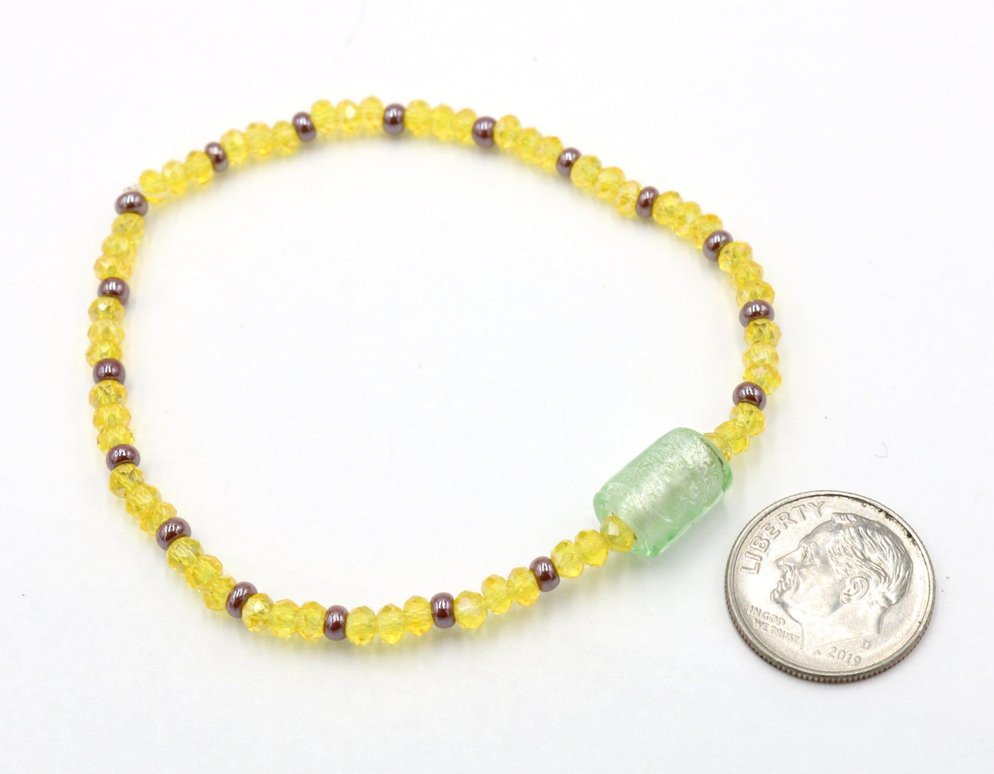 Frosty Light Mint Green Faceted Yellow Glass Beads with Brown Seed Glass Seed Bead Fun Boho Stretch Stack Bracelet Women’s Gift 2022 - Monkeysmojo