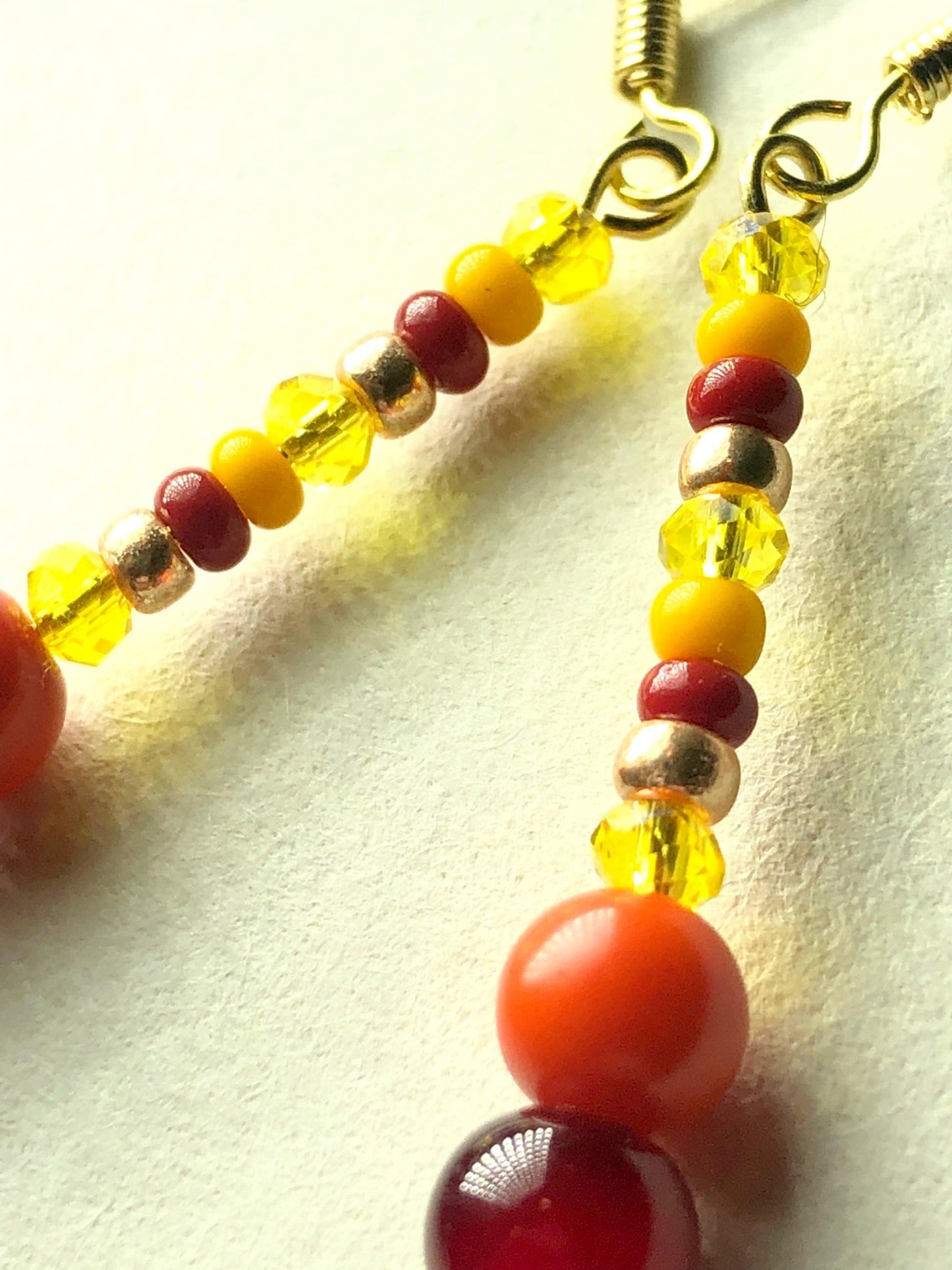 Fire Element Burn Baby Burn Long Women's Glass Dangle Earrings - Yellow Gold, Yellow, Orange, and Red - Monkeysmojo