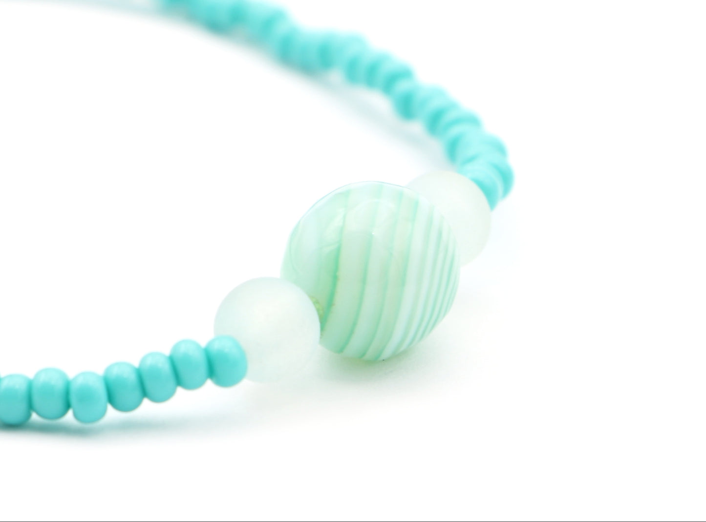 Oceanic Lollipop Swirl - Summer Fun - Light Blue Glass Stack Stretch Bracelet by Monkey's Mojo