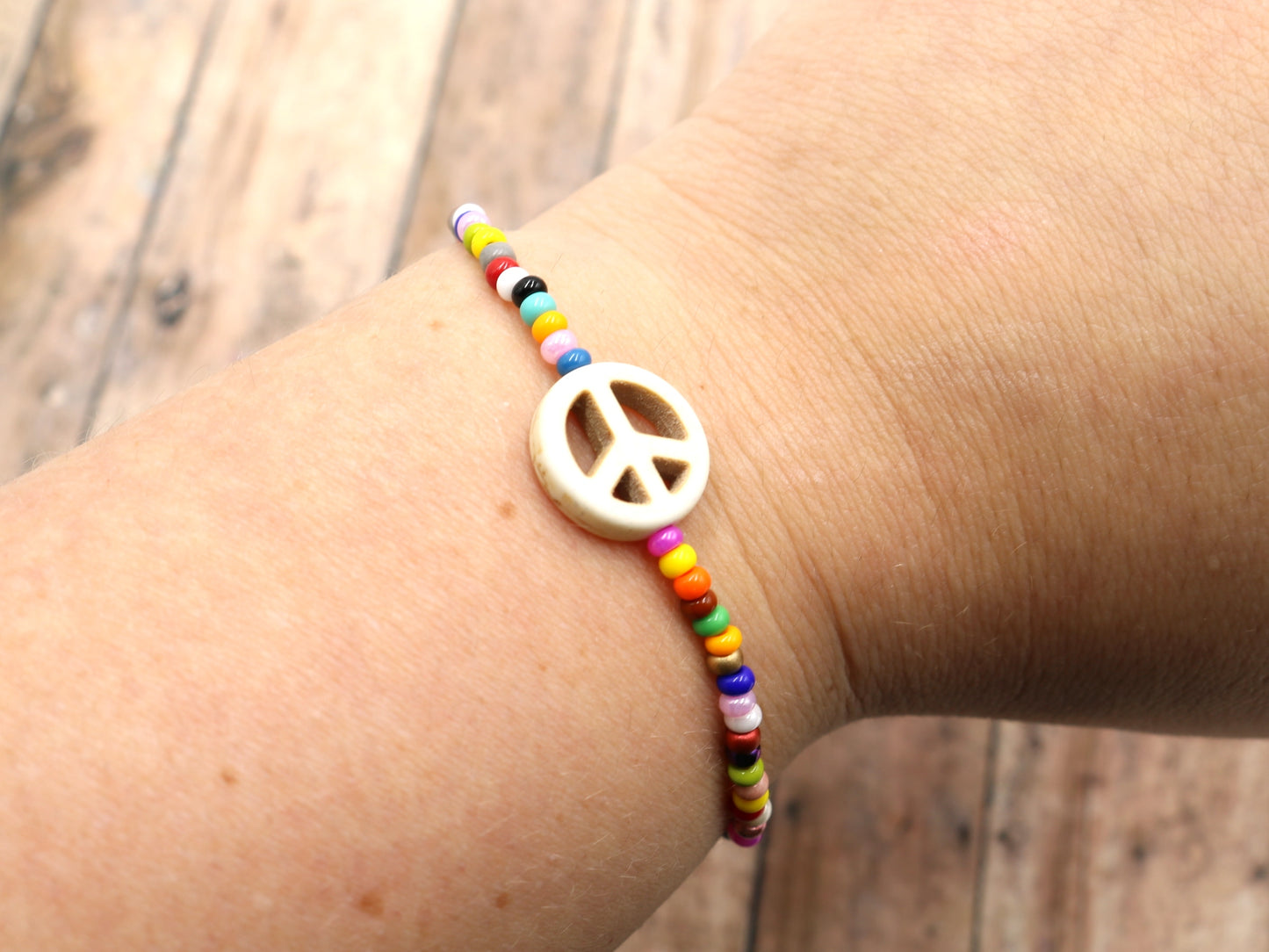 Holler For Howlite Dove White Peace Be to You Assorted Seed Bead Glass Bracelet by Monkey's Mojo