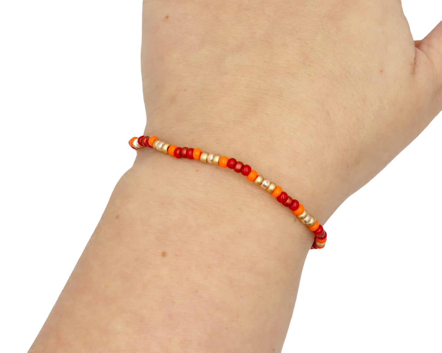 Red Yellow and Orange Your Glad It's Fall Y'all Glass Bead Stretch Bracelet by Monkey's Mojo