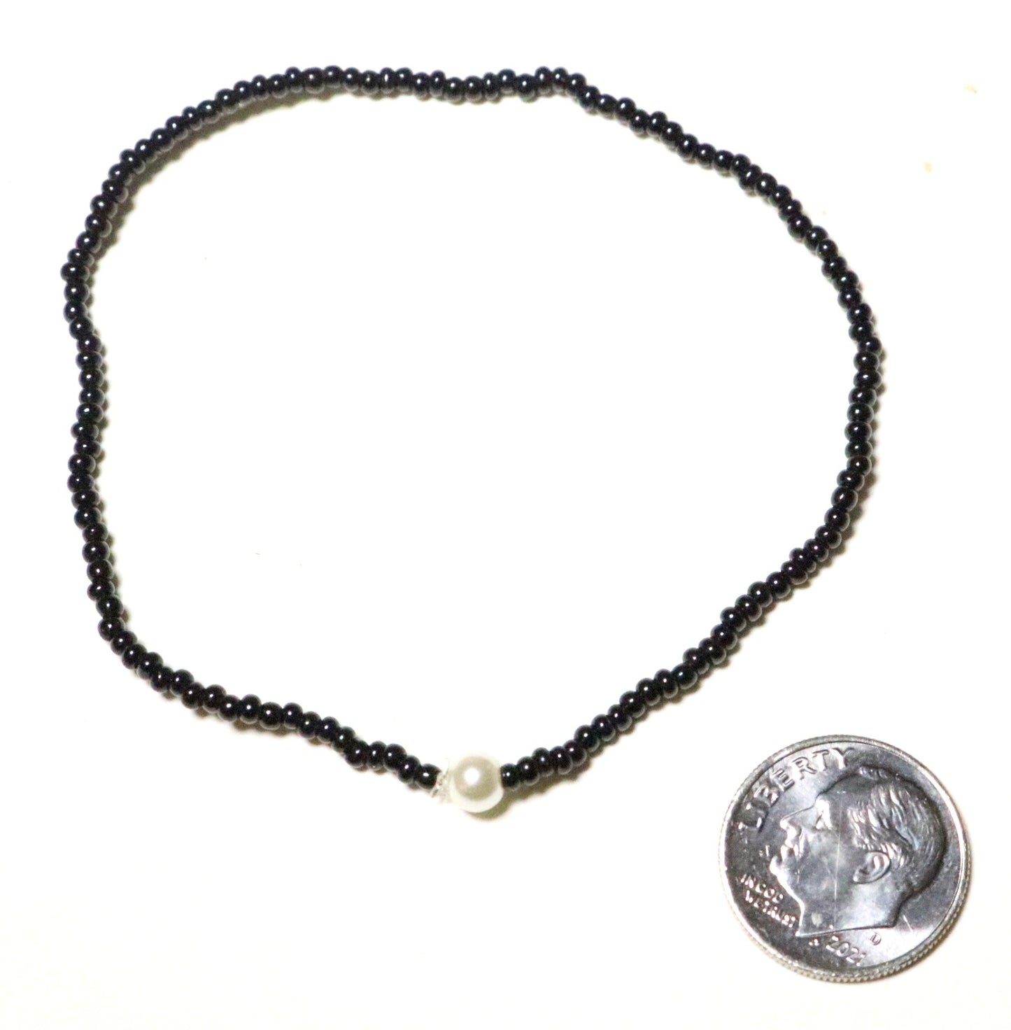 Domino Spot Black Tiny Seed Beads and Pearl Dot White and Black Glass Bracelet - Monkeysmojo