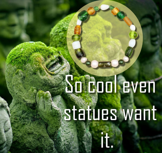 Green and White Bold and Large Sorted Artisan Glass Beads of Bracelet by Monkeys Mojo