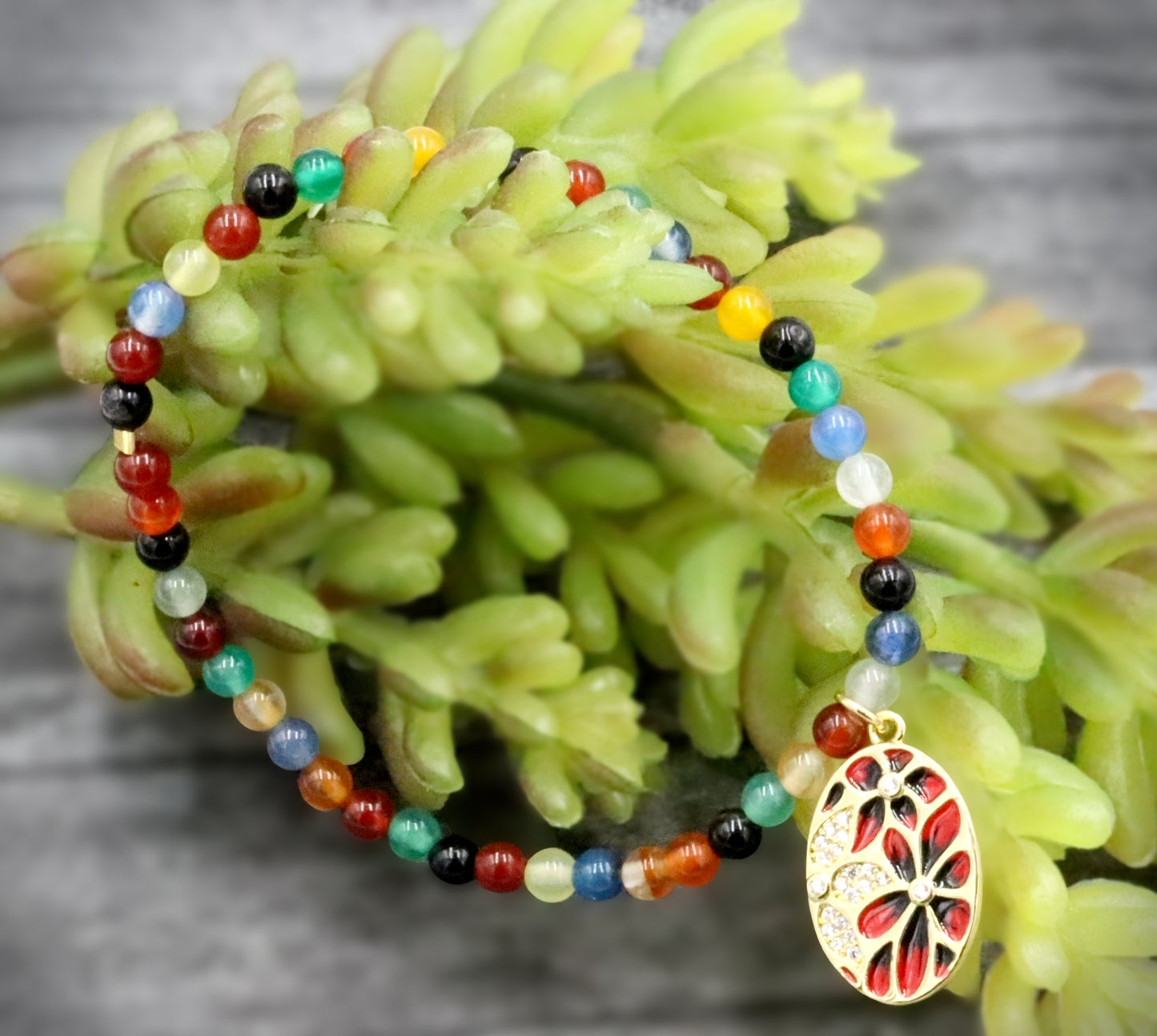 Primary and Bold Cubic Zirconia Yellow Gold Tone Charm Colorful Glass Bracelet by Monkey's Mojo