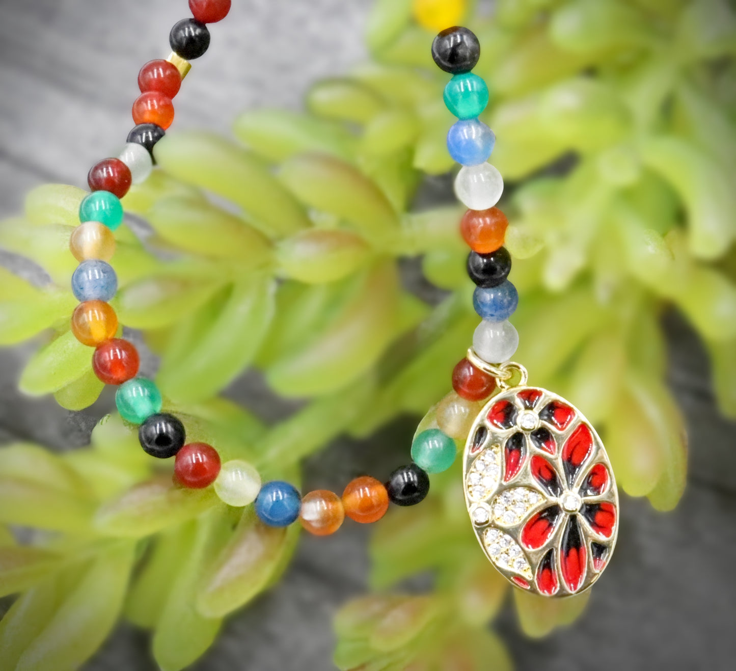 Primary and Bold Cubic Zirconia Yellow Gold Tone Charm Colorful Glass Bracelet by Monkey's Mojo