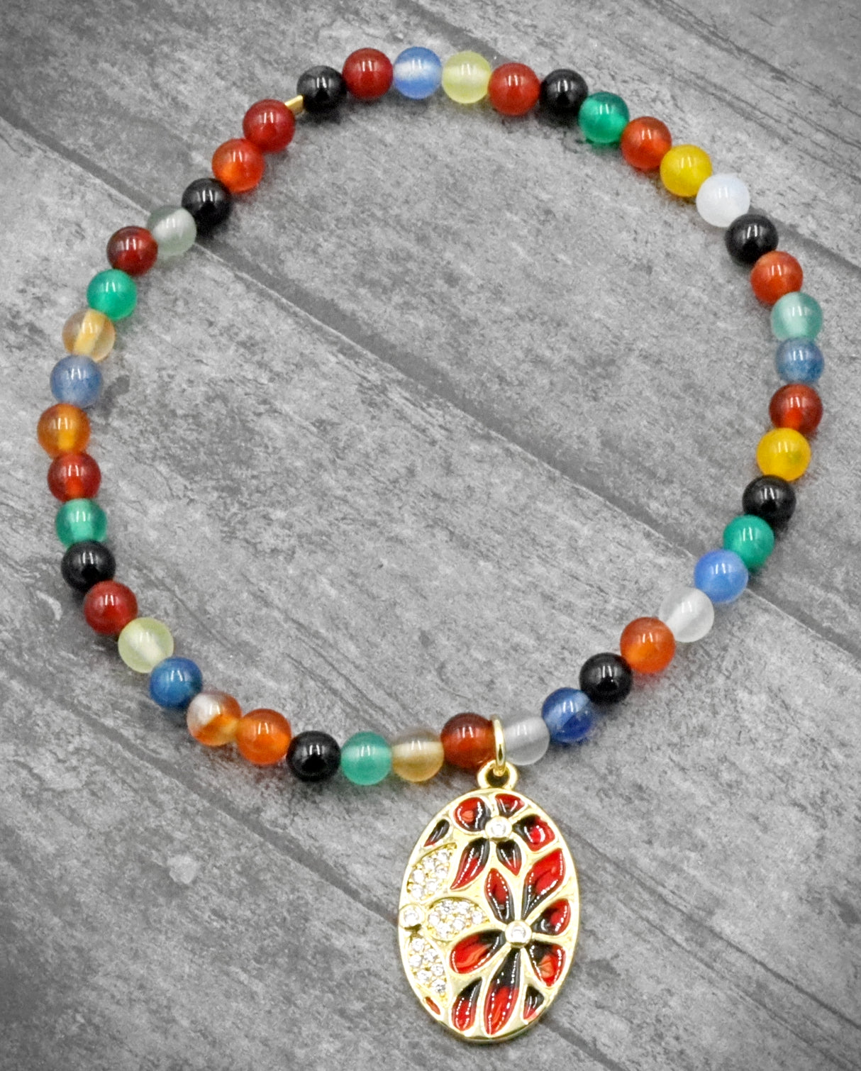 Primary and Bold Cubic Zirconia Yellow Gold Tone Charm Colorful Glass Bracelet by Monkey's Mojo