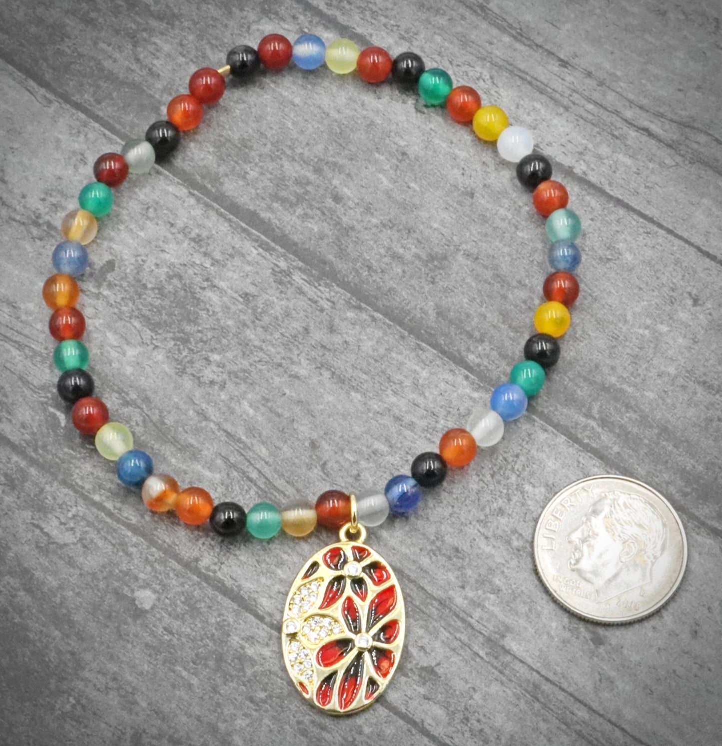 Primary and Bold Cubic Zirconia Yellow Gold Tone Charm Colorful Glass Bracelet by Monkey's Mojo