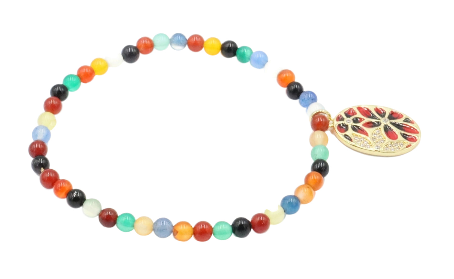 Primary and Bold Cubic Zirconia Yellow Gold Tone Charm Colorful Glass Bracelet by Monkey's Mojo