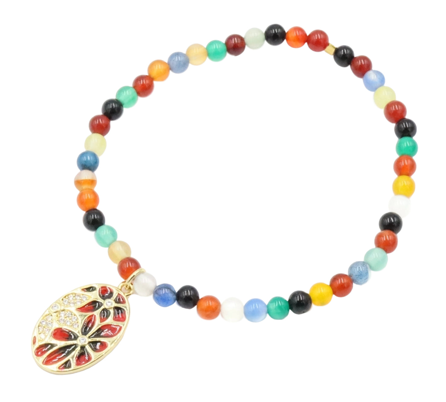 Primary and Bold Cubic Zirconia Yellow Gold Tone Charm Colorful Glass Bracelet by Monkey's Mojo