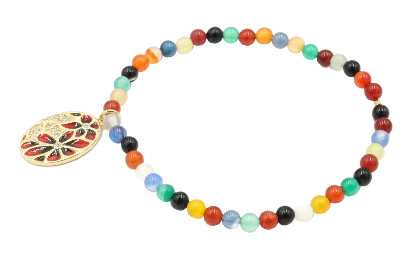 Primary and Bold Cubic Zirconia Yellow Gold Tone Charm Colorful Glass Bracelet by Monkey's Mojo