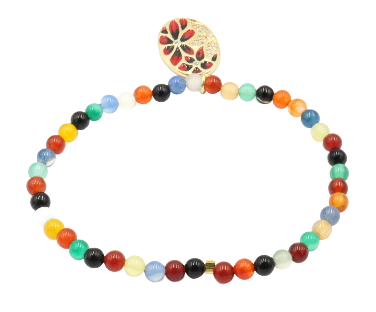 Primary and Bold Cubic Zirconia Yellow Gold Tone Charm Colorful Glass Bracelet by Monkey's Mojo