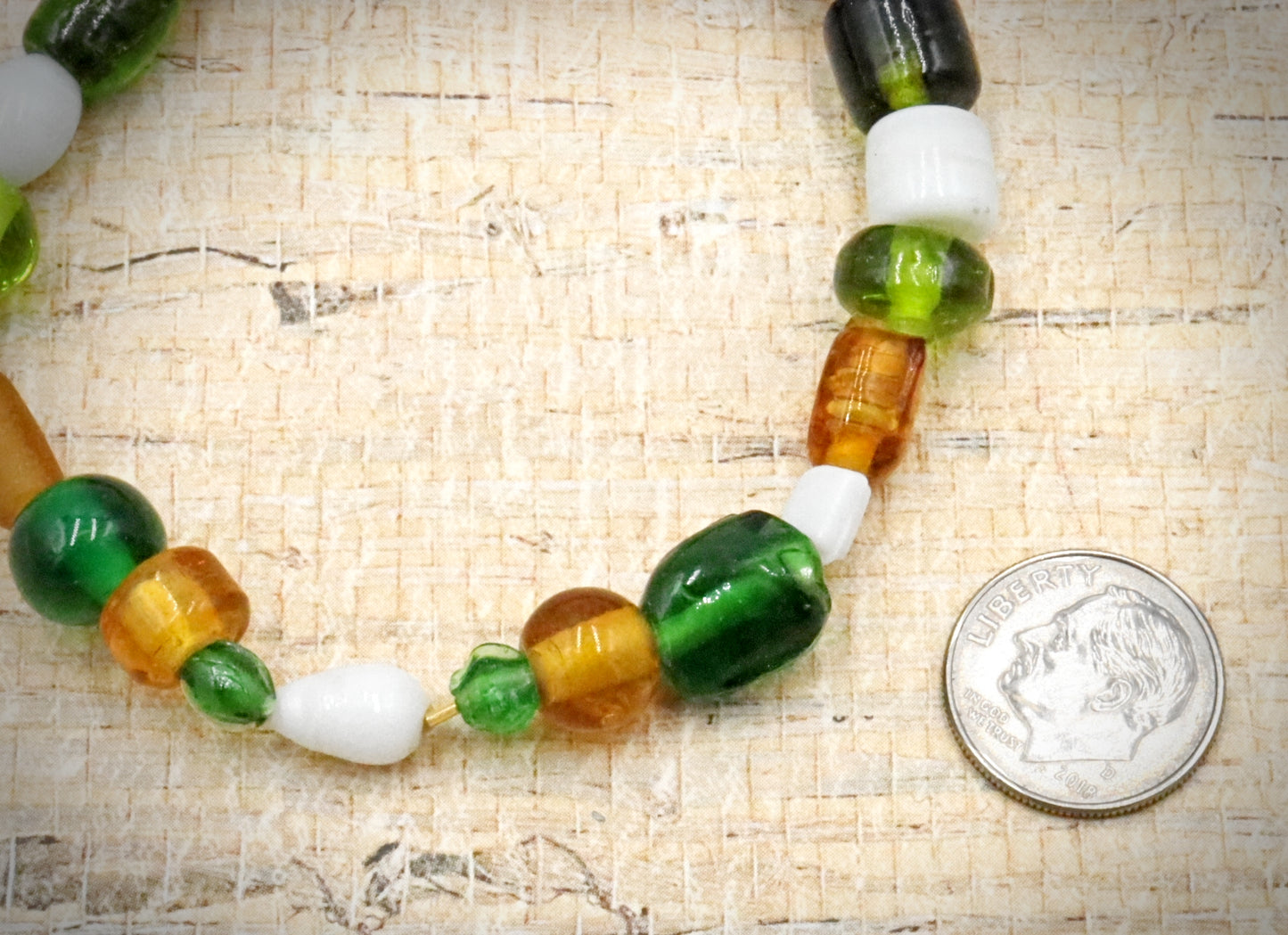 Green and White Bold and Large Sorted Artisan Glass Beads of Bracelet by Monkeys Mojo