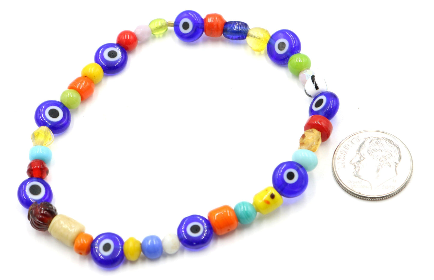 Evil Eyes and Tie Dye - Women's Vibrant Color Glass Bead Bracelet - Monkeysmojo