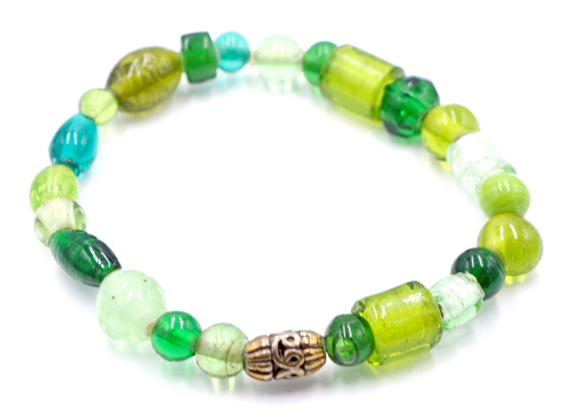 An Artisan Assorted Green Glass Gorgeous Beaded Bronze Bracelet - Monkeysmojo