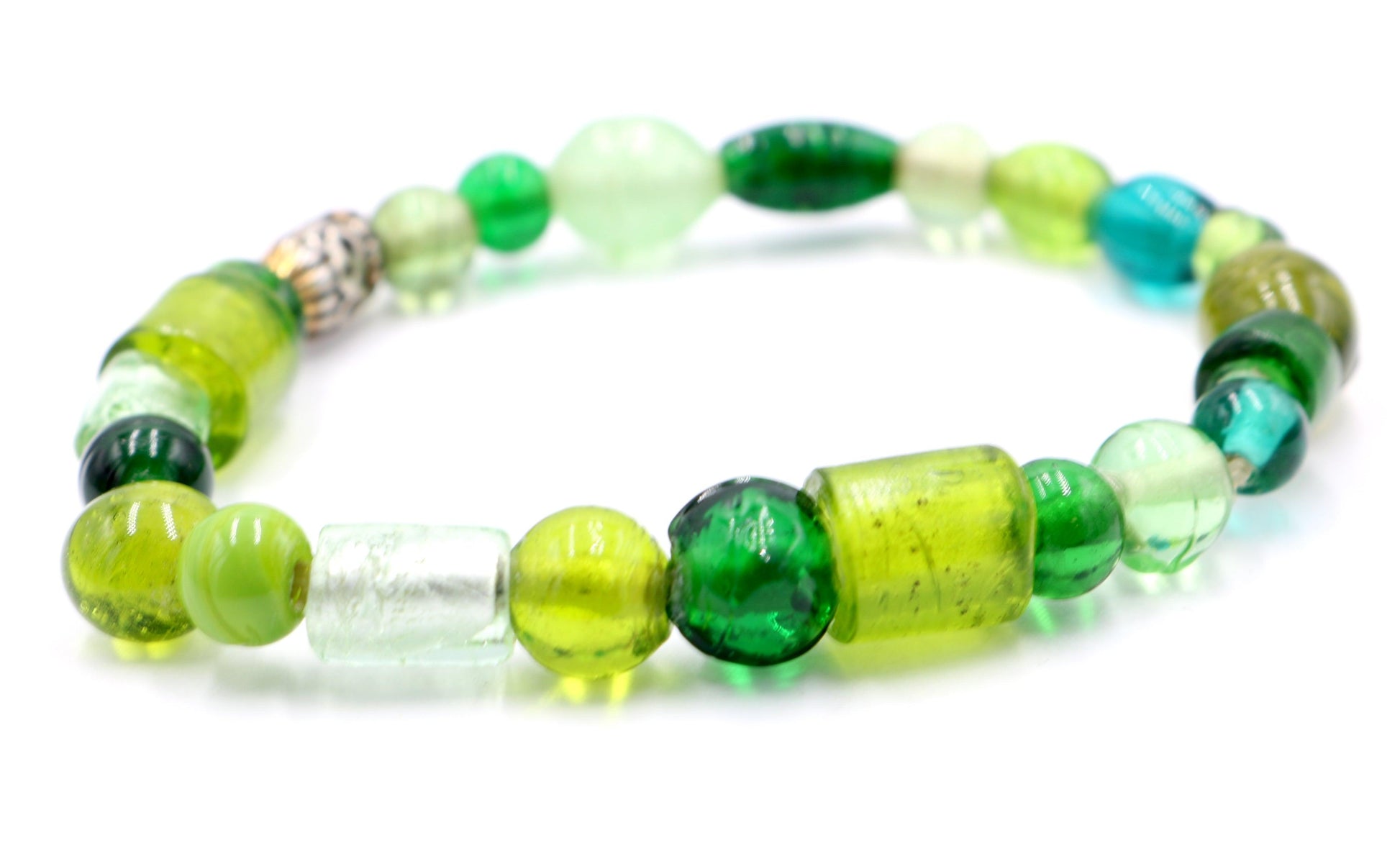 An Artisan Assorted Green Glass Gorgeous Beaded Bronze Bracelet - Monkeysmojo