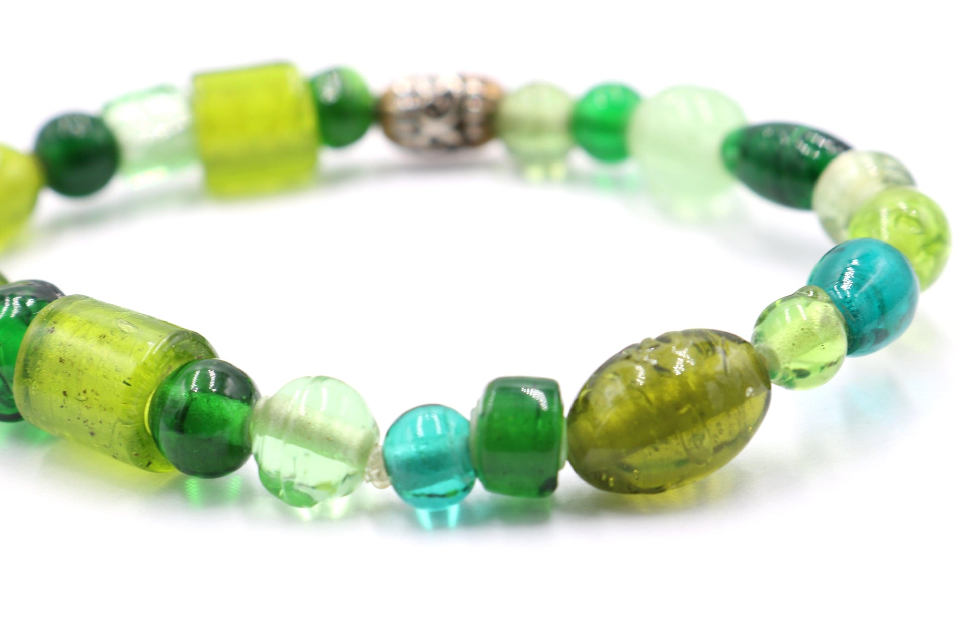 An Artisan Assorted Green Glass Gorgeous Beaded Bronze Bracelet - Monkeysmojo