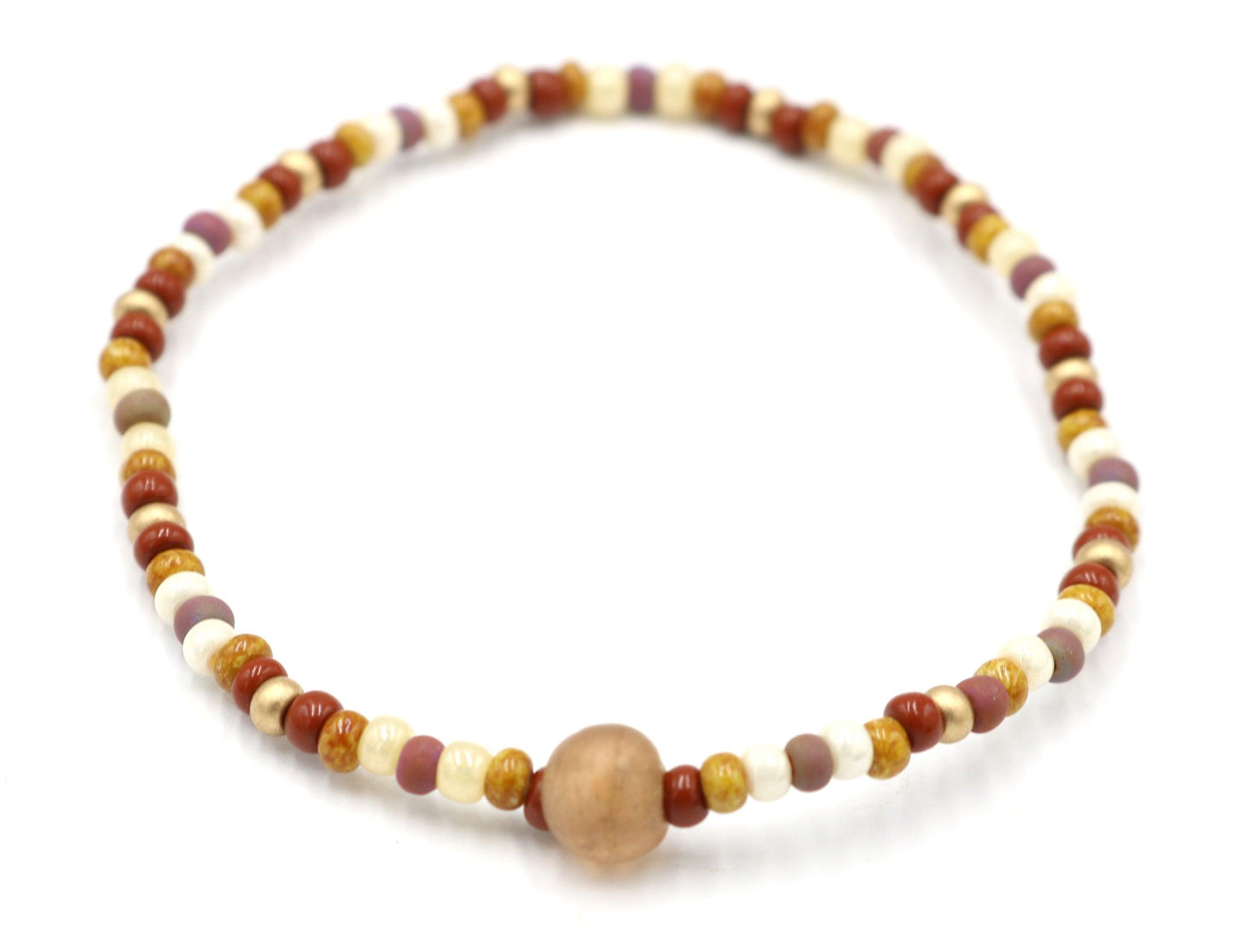 Desert, Dirt, and Earth Brown, Ivory, and Gold Women's Stretch Bracelet - Tan - Monkeysmojo