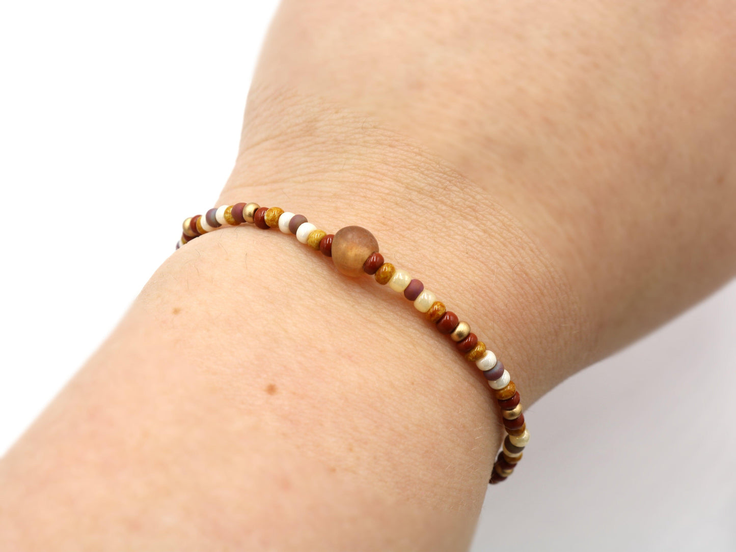 Desert, Dirt, and Earth Brown, Ivory, and Gold Women's Stretch Bracelet - Tan - Monkeysmojo
