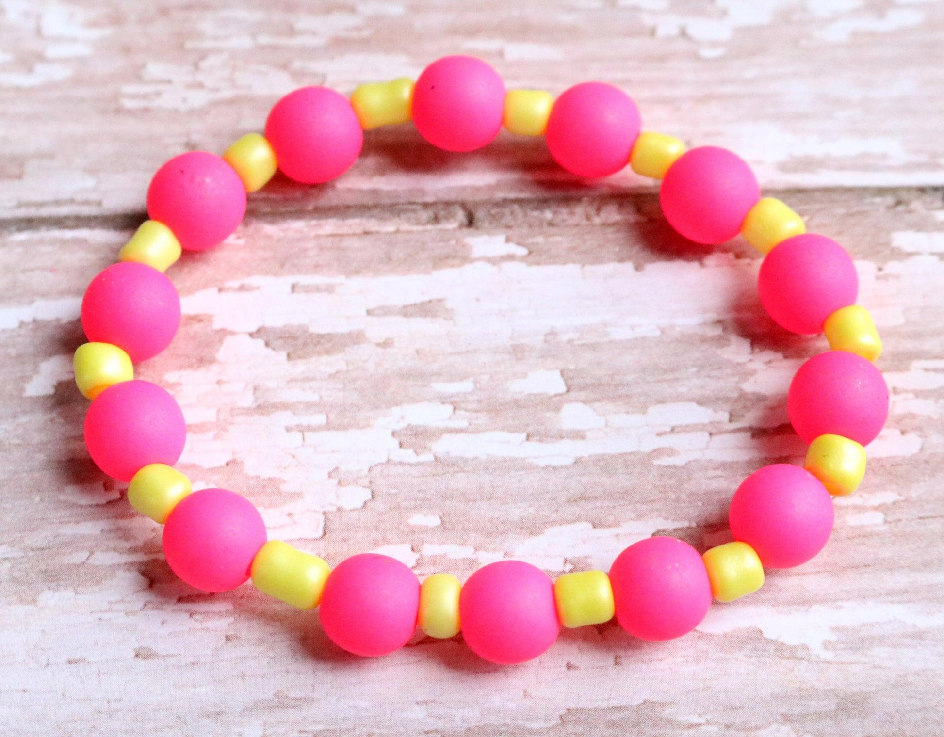 Electrified Pink and Yellow - So Bright It Glows - Girl's Child Fun Stretch Bracelet - Monkeysmojo