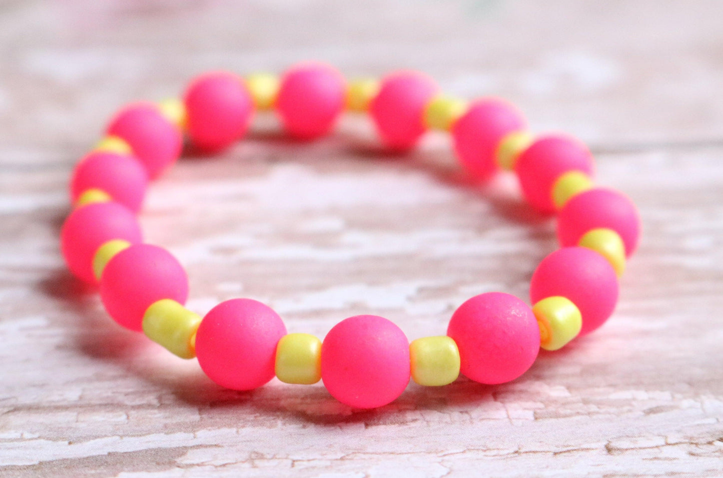 Electrified Pink and Yellow - So Bright It Glows - Girl's Child Fun Stretch Bracelet - Monkeysmojo