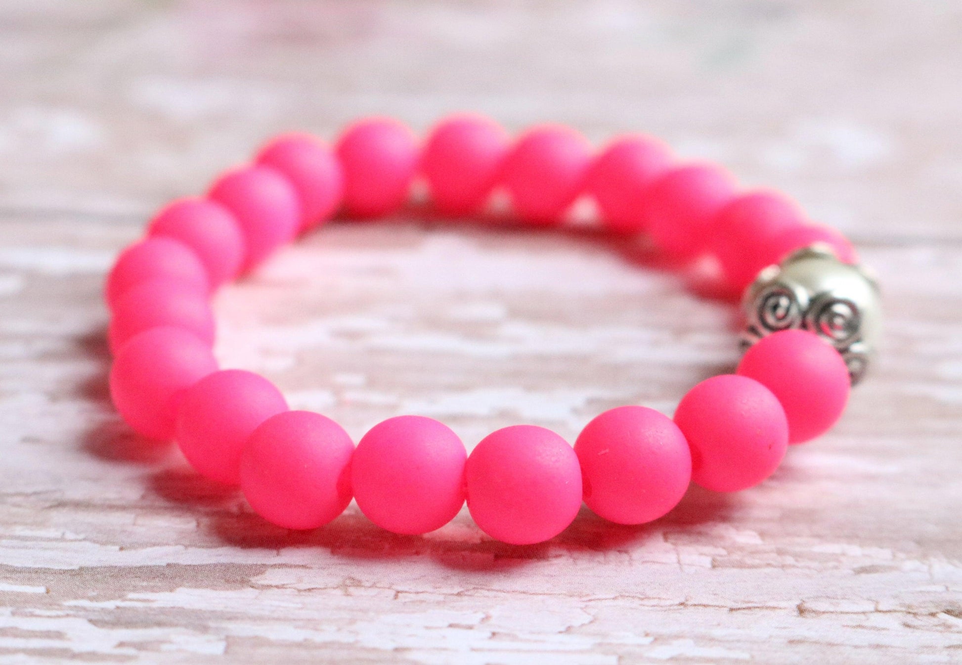 Electric Pink and Bright White Glass Pearl - Be Fancy in Bright Hot Pink Girl's Child Stretch Bracelet - Monkeysmojo