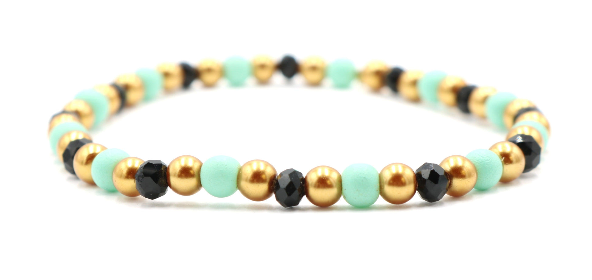Egyptian June Bug - Turquoise, Black and Yellow Gold Tone Glass Bracelet - Monkeysmojo