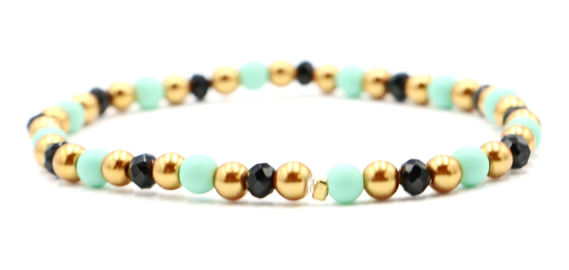 Egyptian June Bug - Turquoise, Black and Yellow Gold Tone Glass Bracelet - Monkeysmojo
