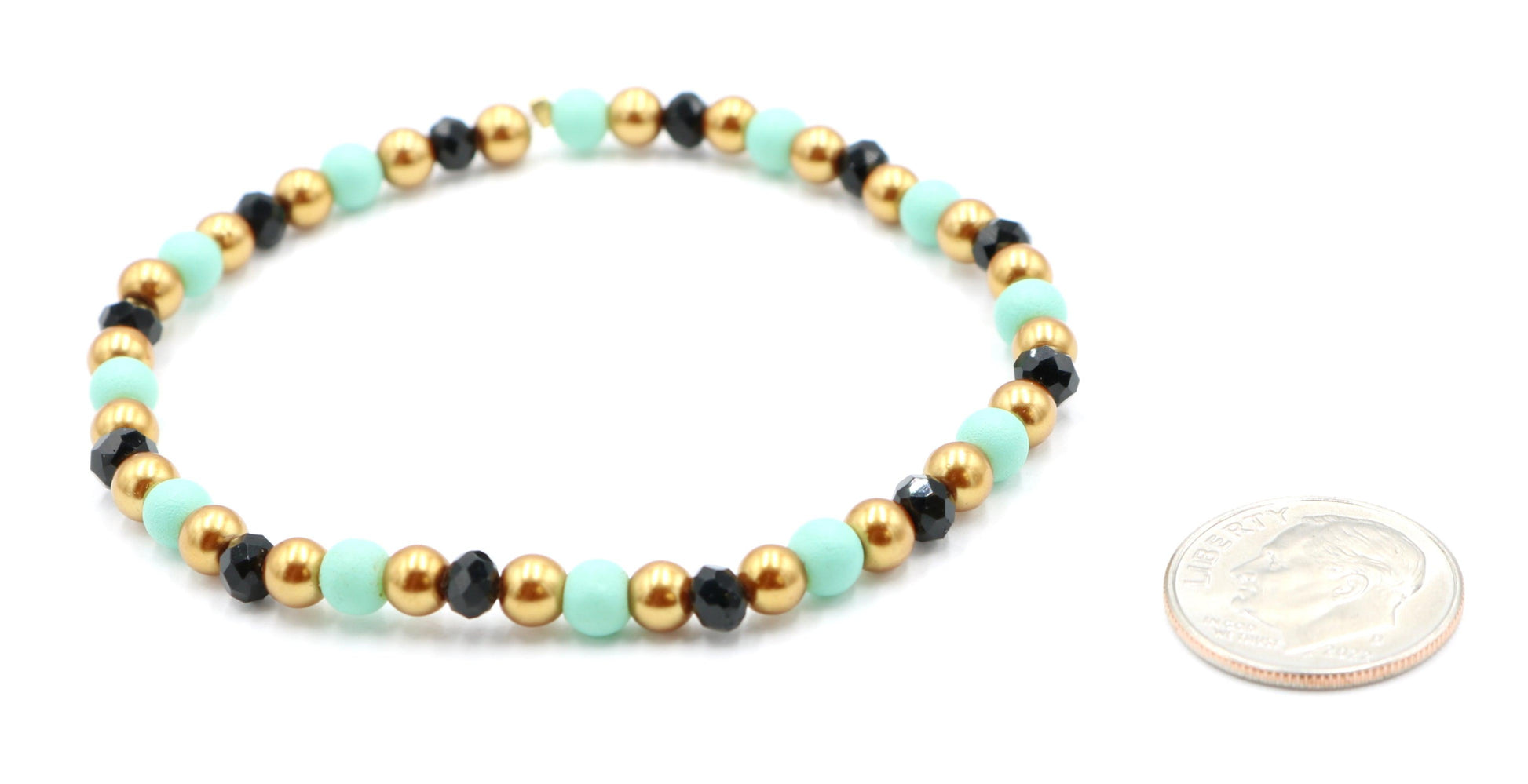 Egyptian June Bug - Turquoise, Black and Yellow Gold Tone Glass Bracelet - Monkeysmojo