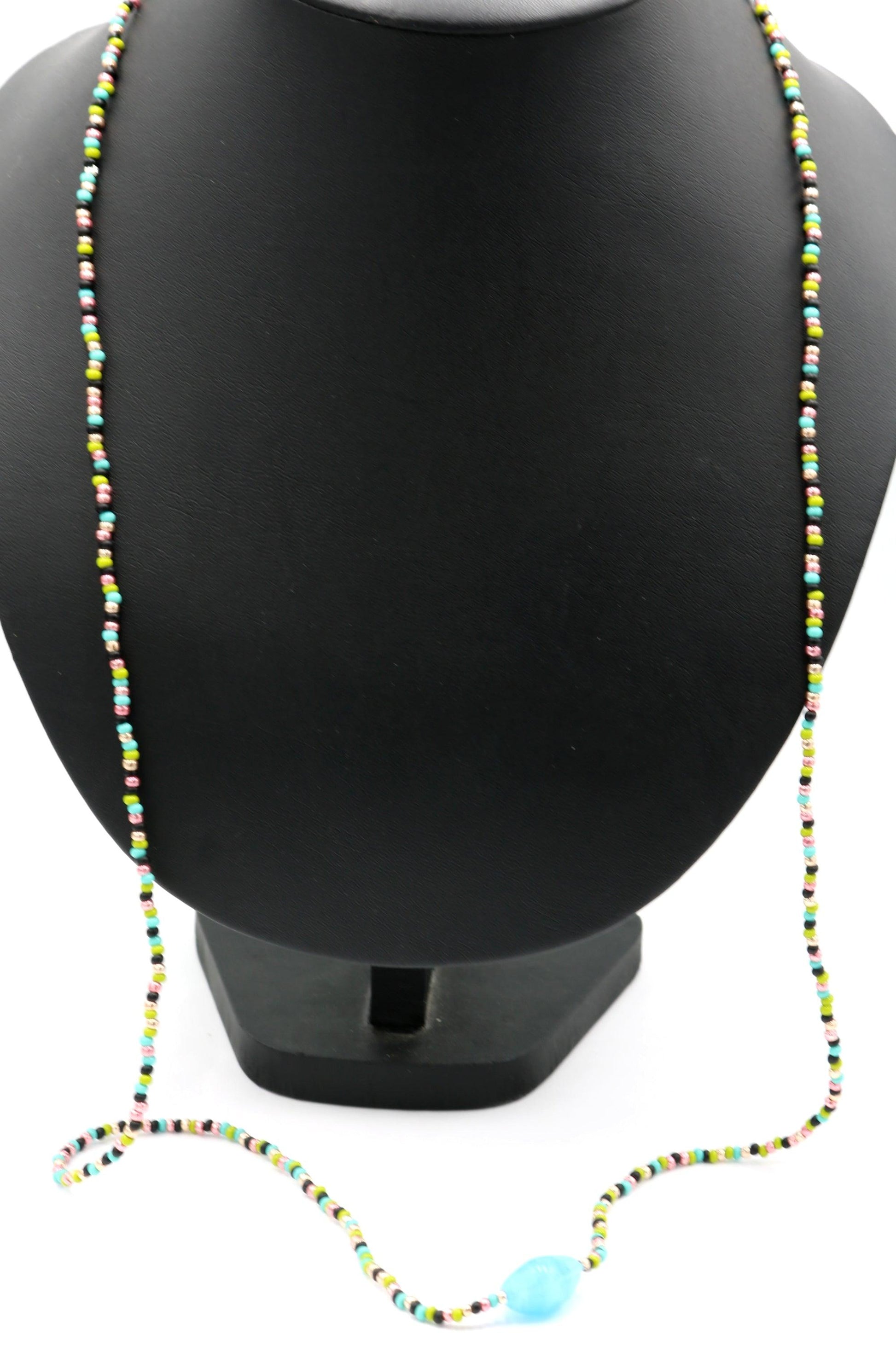 Sugar and Spice X Marks the Spot 40" Long Pink, Green, and Blue Long Glass Necklace - Monkeysmojo