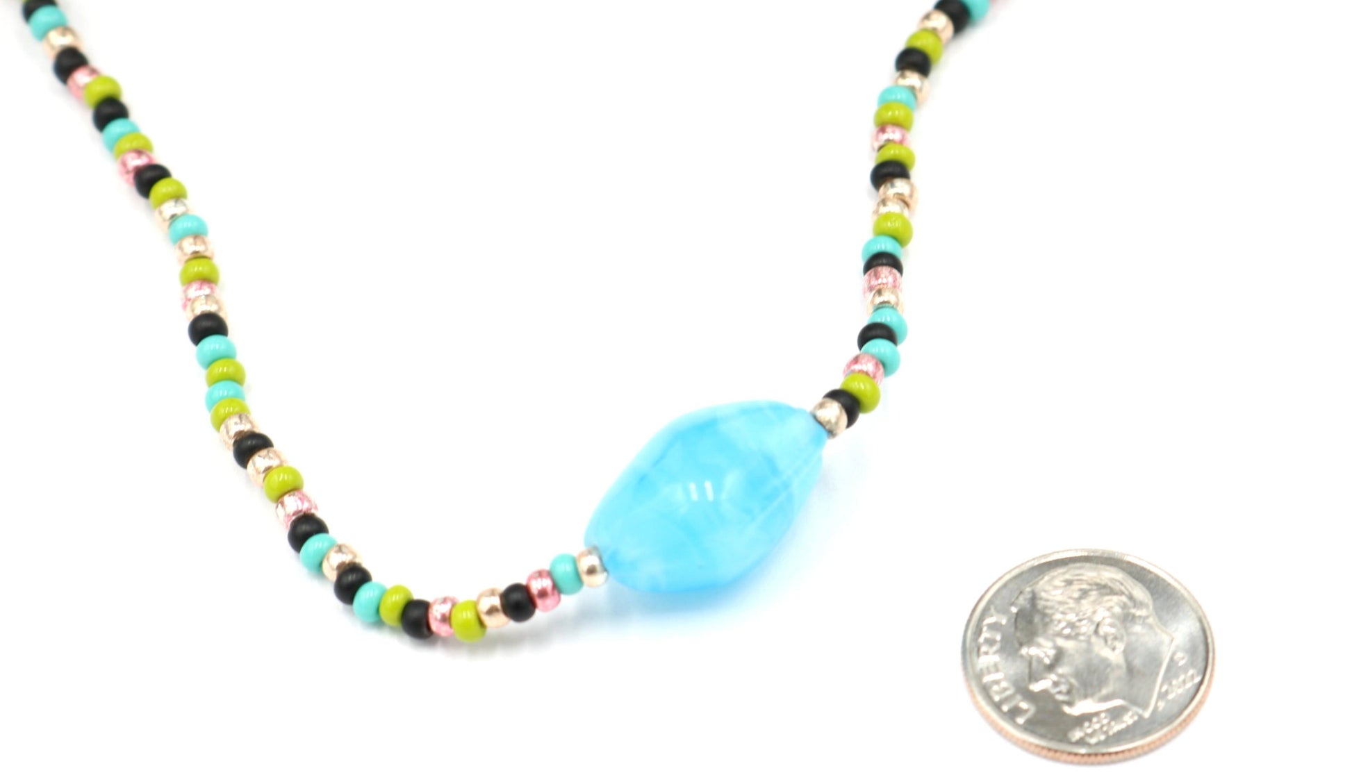 Sugar and Spice X Marks the Spot 40" Long Pink, Green, and Blue Long Glass Necklace - Monkeysmojo