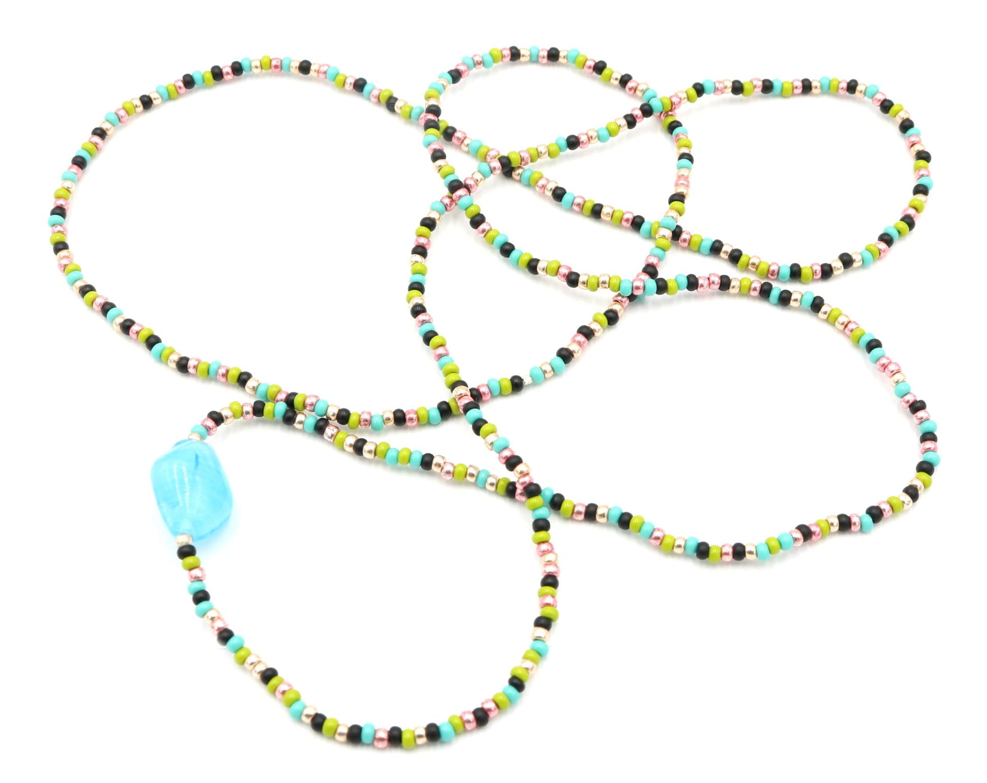 Sugar and Spice X Marks the Spot 40" Long Pink, Green, and Blue Long Glass Necklace - Monkeysmojo
