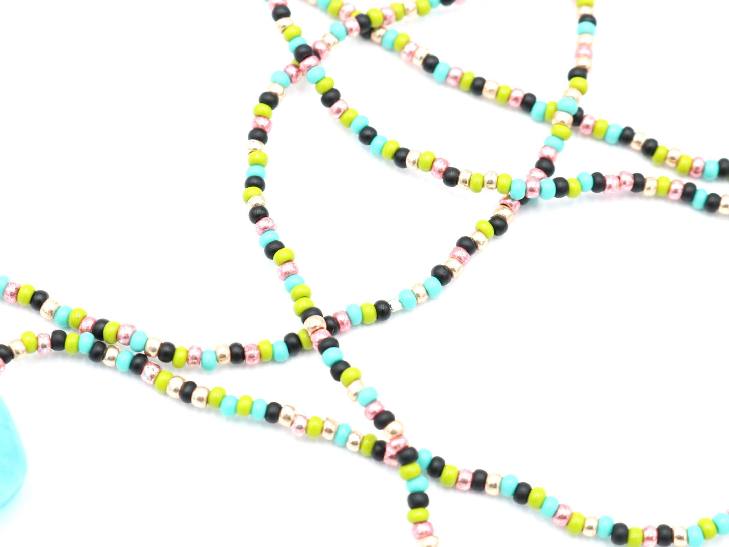 Sugar and Spice X Marks the Spot 40" Long Pink, Green, and Blue Long Glass Necklace - Monkeysmojo