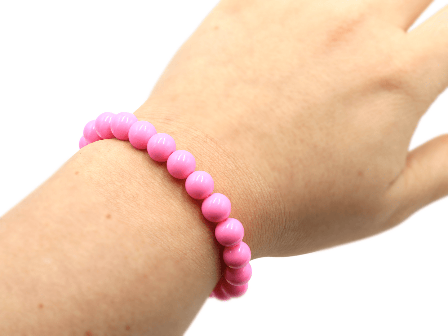 Pretty in Pink Vivid Baby Pink 8mm Round Glass Pink Beads Women's Boho Stack Stretch Bracelet 2022 VSCO - Monkeysmojo