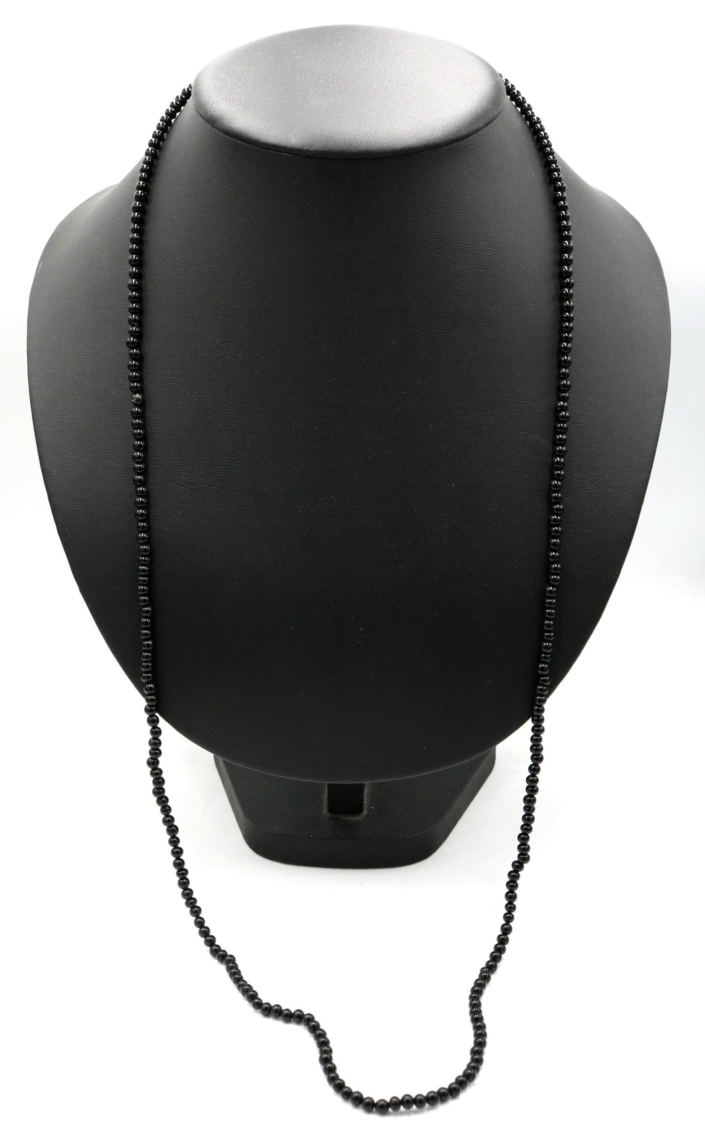 Vintage Inspired Women's Long Shiny Black (Satin Black) 4mm Round Stone 18" Necklace Boho Accent Necklace Fun 2022 Gift - Monkeysmojo