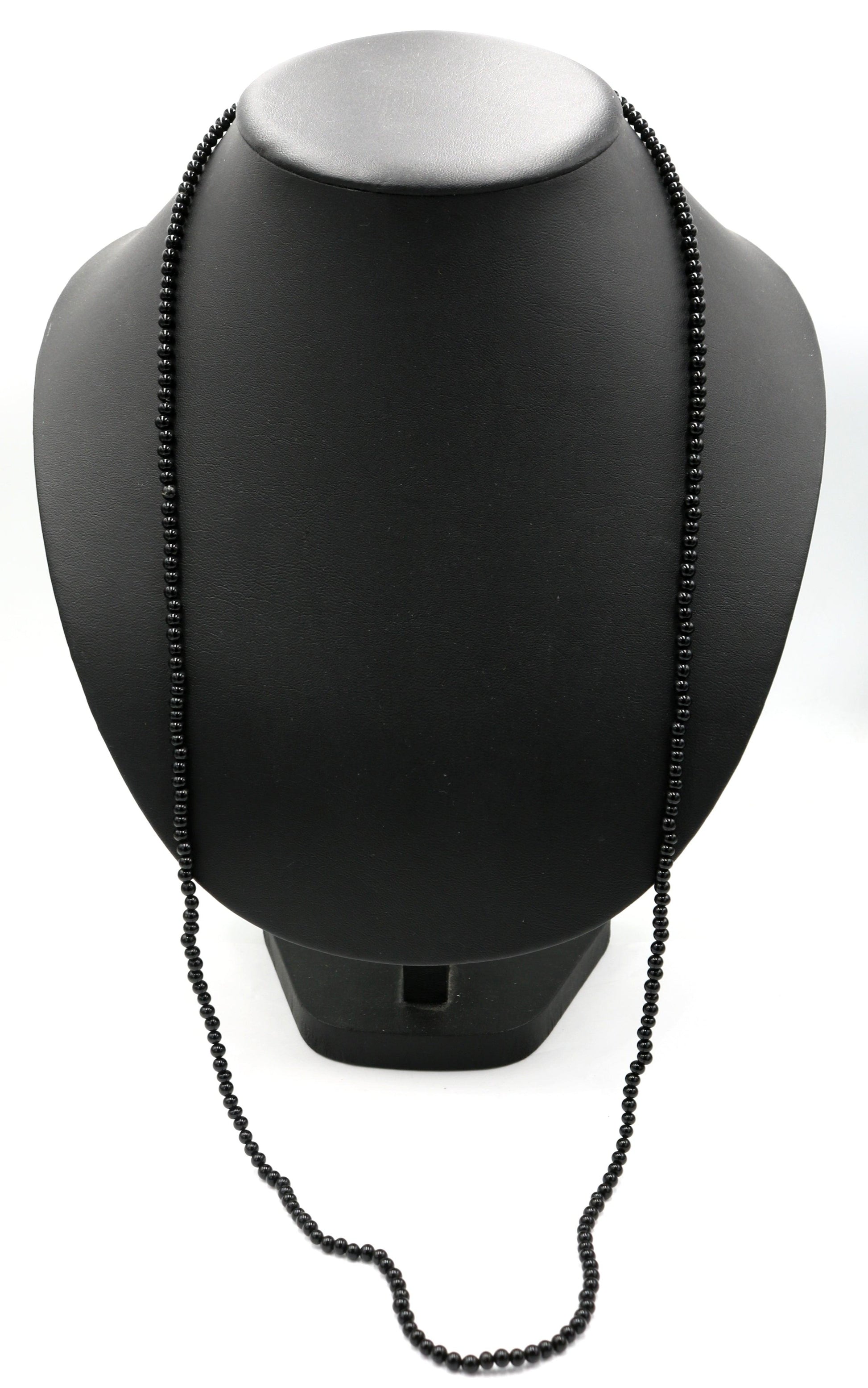 Vintage Inspired Women's Long Shiny Black (Satin Black) 4mm Round Stone 18" Necklace Boho Accent Necklace Fun 2022 Gift - Monkeysmojo