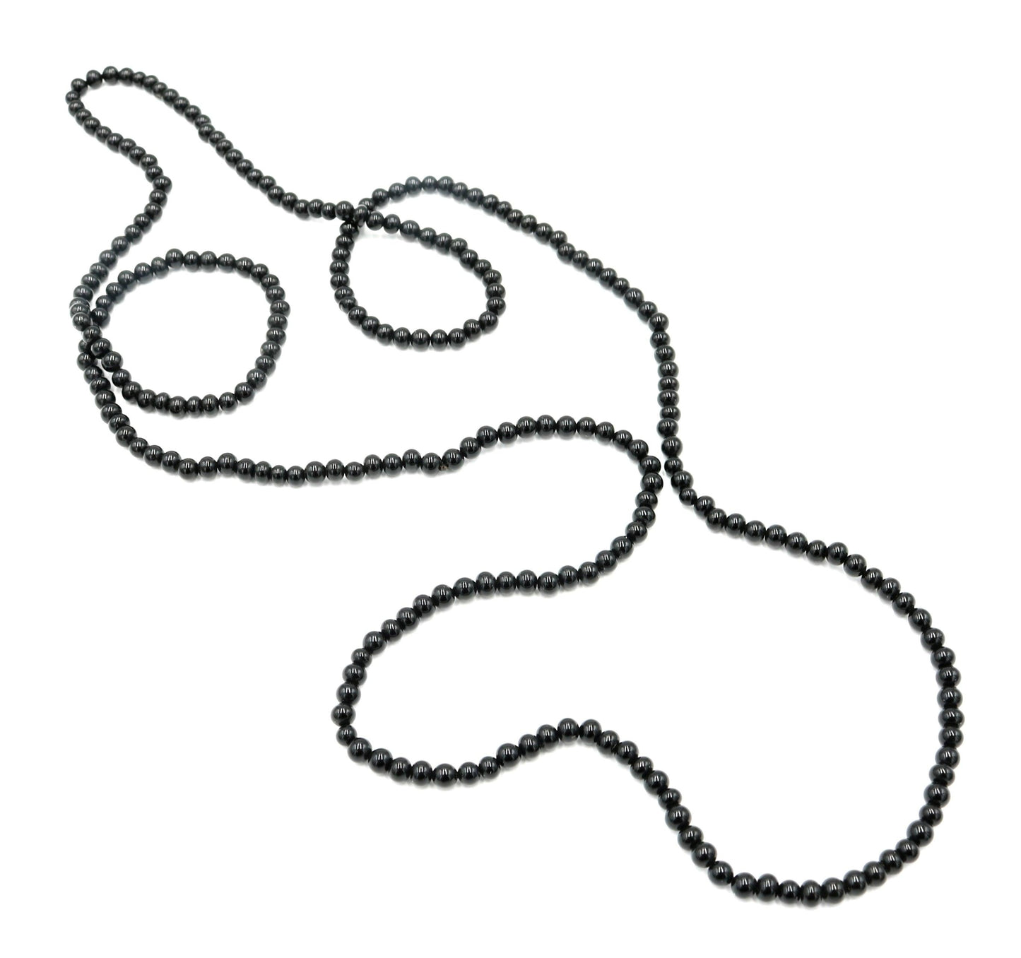 Vintage Inspired Women's Long Shiny Black (Satin Black) 4mm Round Stone 18" Necklace Boho Accent Necklace Fun 2022 Gift - Monkeysmojo