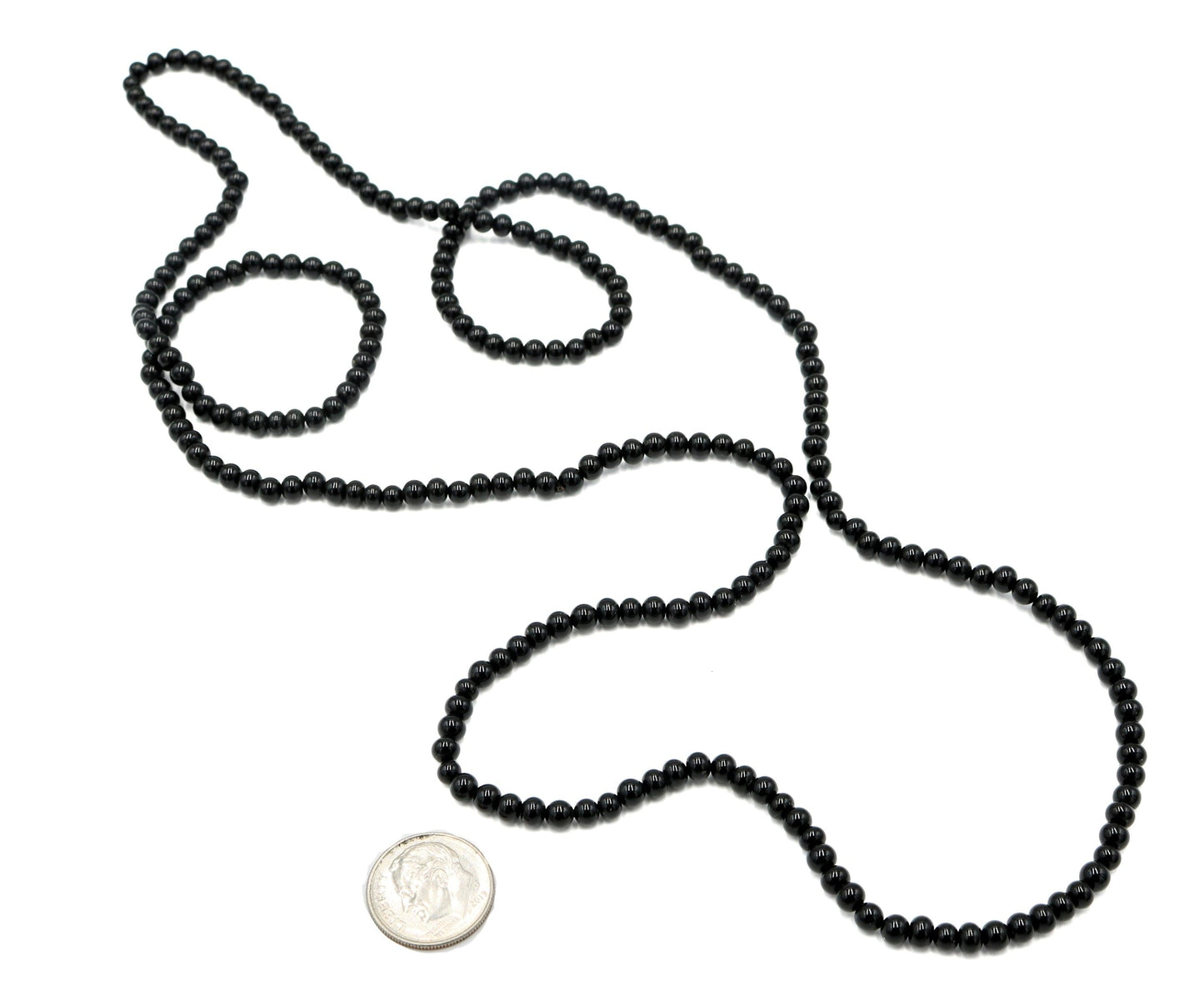 Vintage Inspired Women's Long Shiny Black (Satin Black) 4mm Round Stone 18" Necklace Boho Accent Necklace Fun 2022 Gift - Monkeysmojo