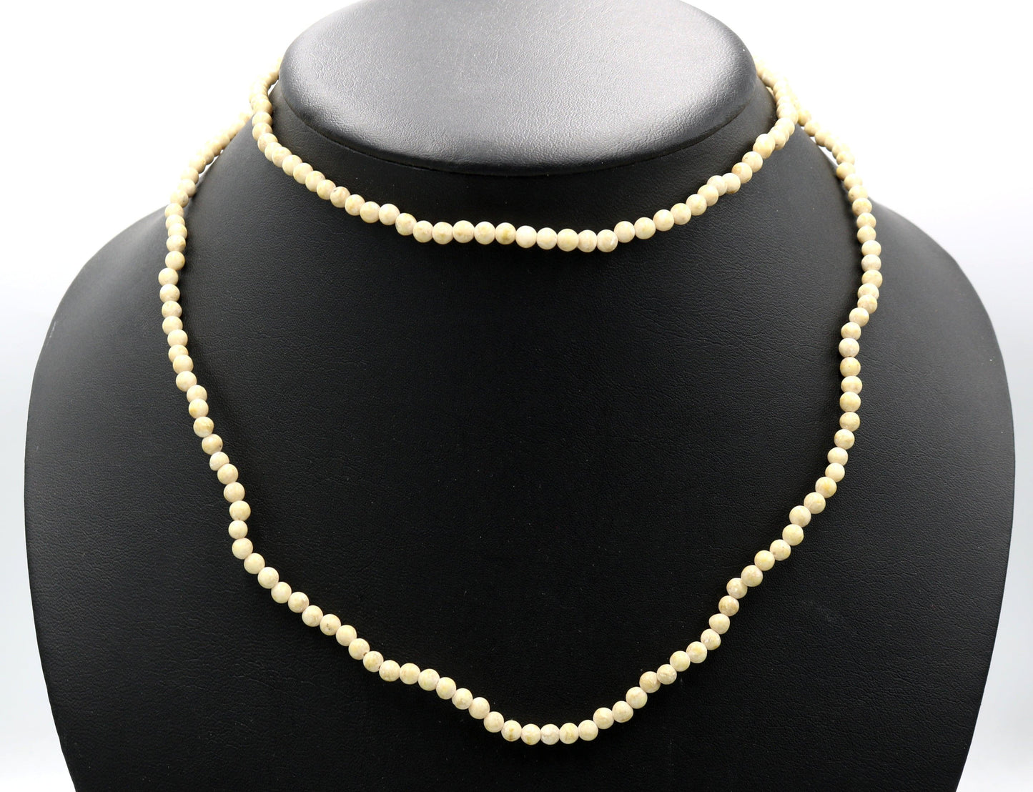 Vintage Inspired Women's Long Natural Tan (Brown + White) 4mm Round Stone 18" Necklace Boho Accent Necklace Fun 2022 Gift - Monkeysmojo