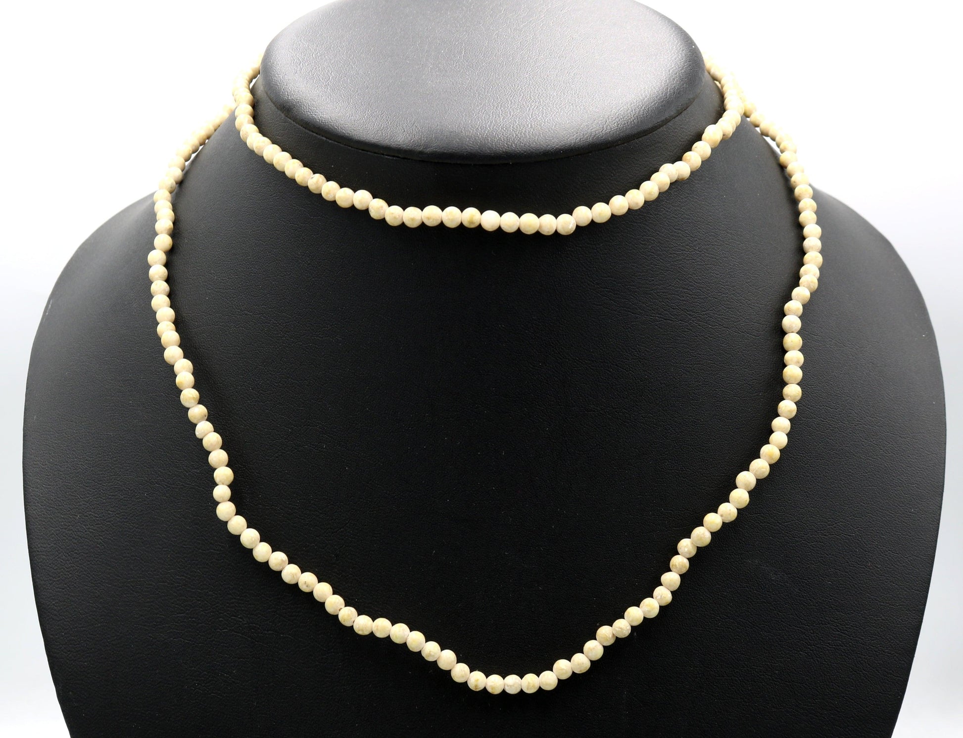 Vintage Inspired Women's Long Natural Tan (Brown + White) 4mm Round Stone 18" Necklace Boho Accent Necklace Fun 2022 Gift - Monkeysmojo