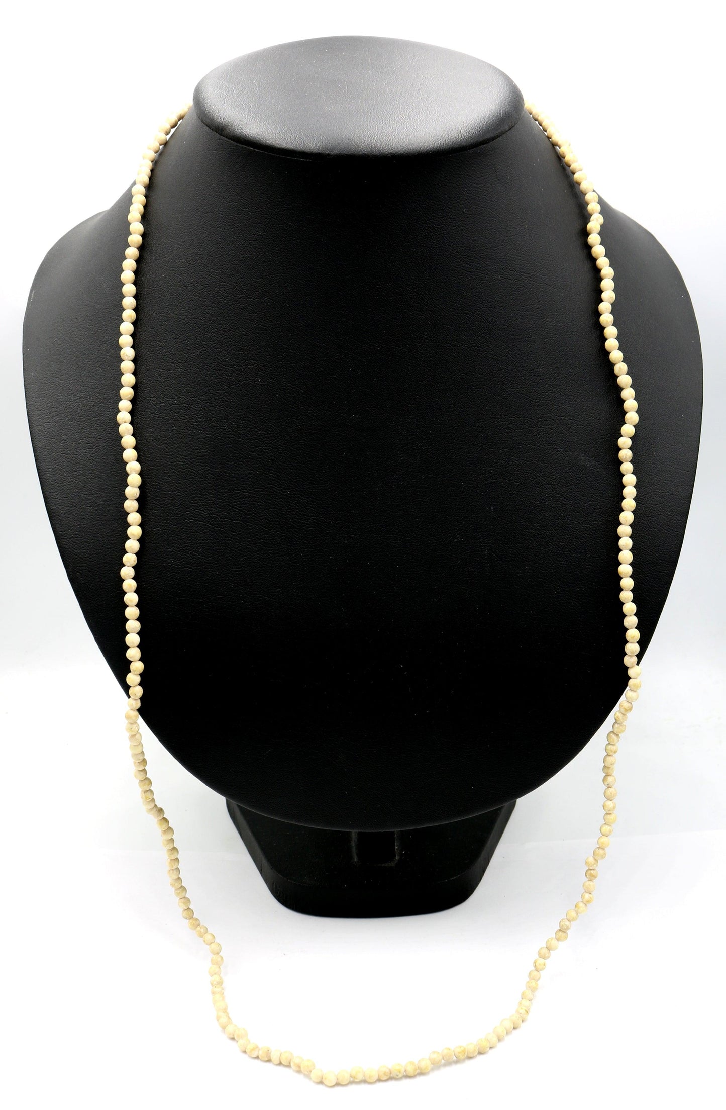 Vintage Inspired Women's Long Natural Tan (Brown + White) 4mm Round Stone 18" Necklace Boho Accent Necklace Fun 2022 Gift - Monkeysmojo