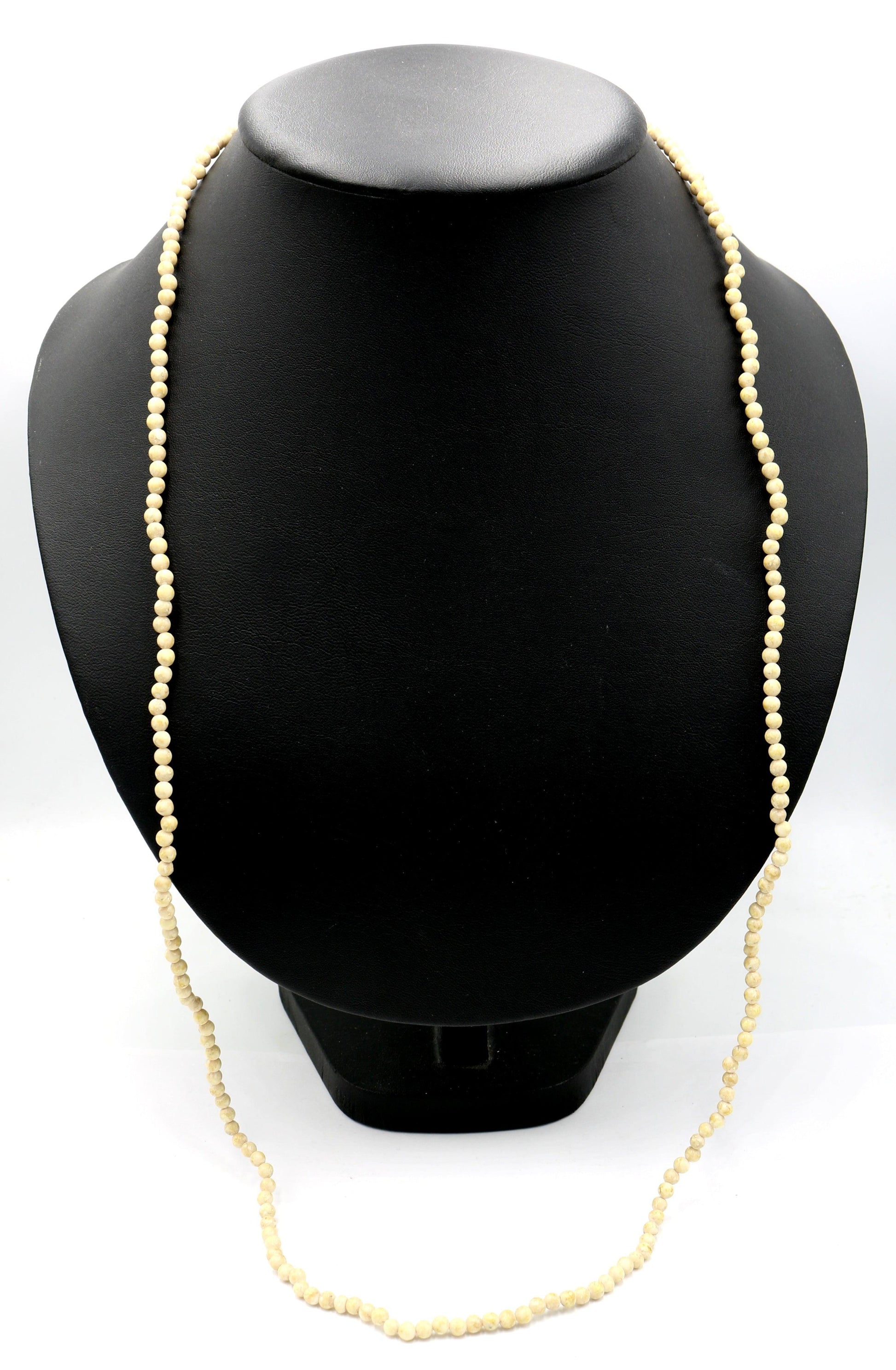 Vintage Inspired Women's Long Natural Tan (Brown + White) 4mm Round Stone 18" Necklace Boho Accent Necklace Fun 2022 Gift - Monkeysmojo