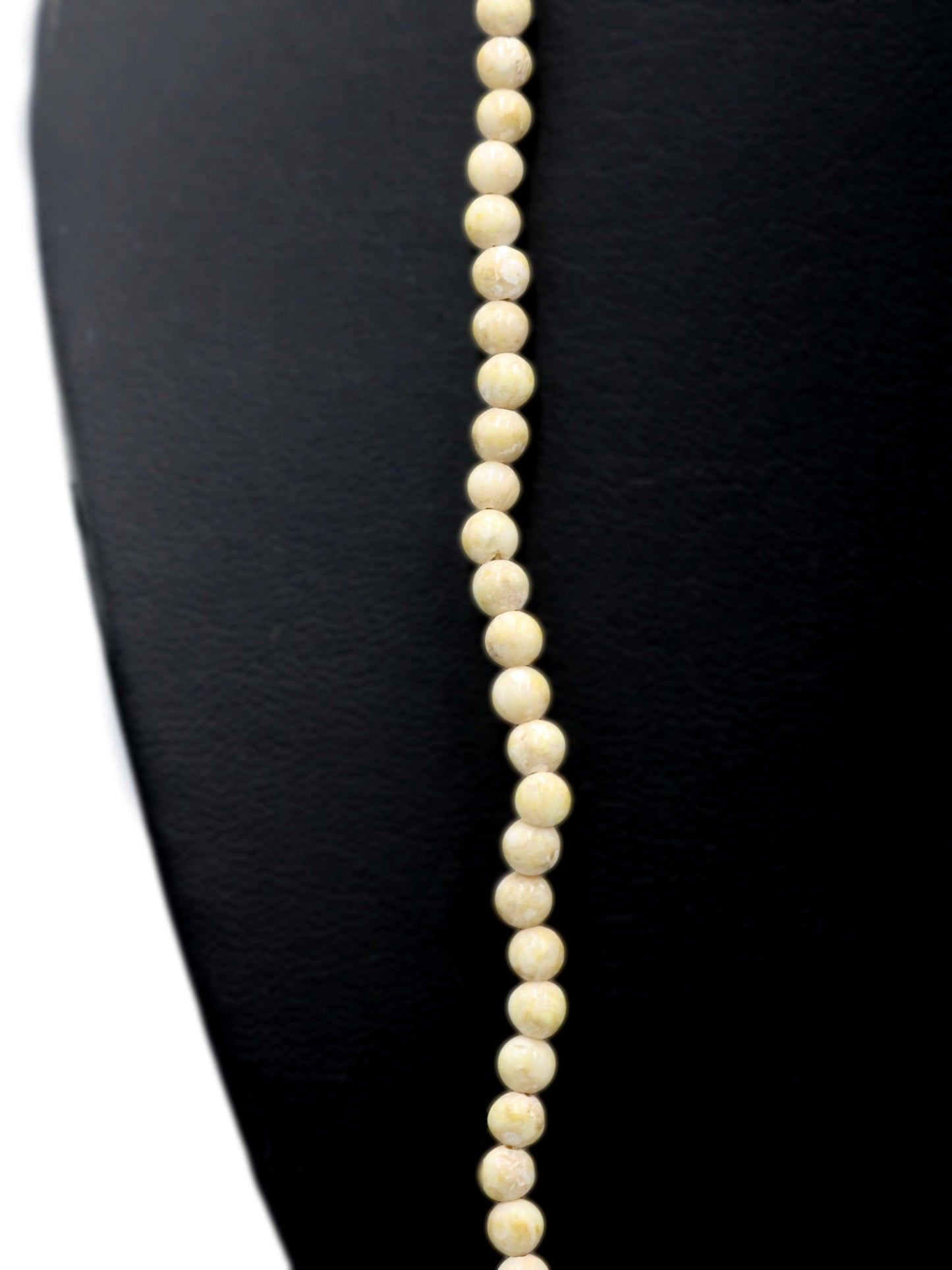 Vintage Inspired Women's Long Natural Tan (Brown + White) 4mm Round Stone 18" Necklace Boho Accent Necklace Fun 2022 Gift - Monkeysmojo