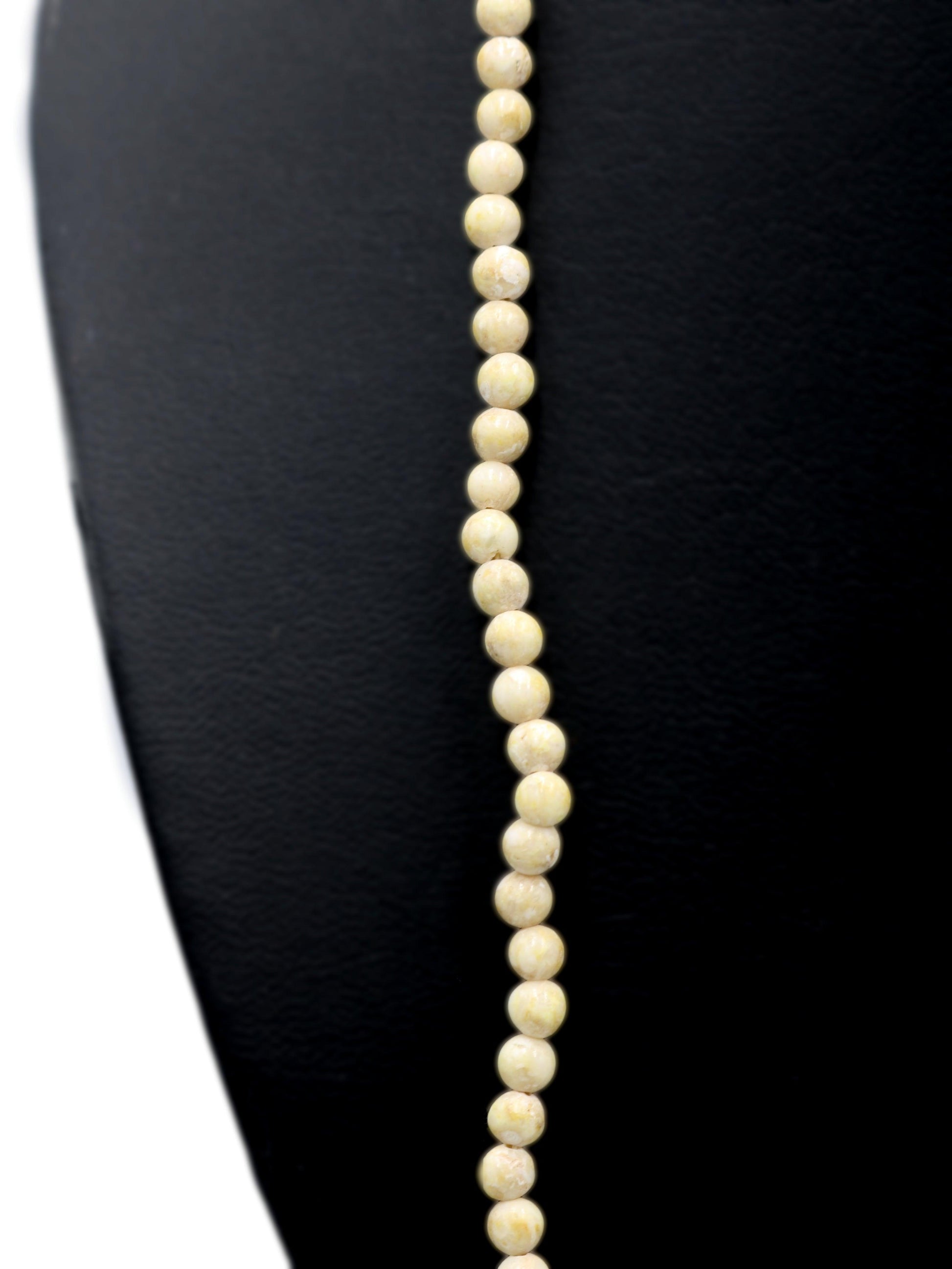 Vintage Inspired Women's Long Natural Tan (Brown + White) 4mm Round Stone 18" Necklace Boho Accent Necklace Fun 2022 Gift - Monkeysmojo