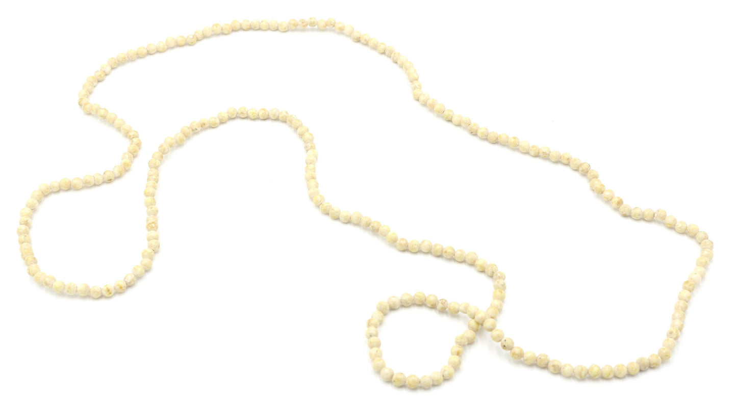 Vintage Inspired Women's Long Natural Tan (Brown + White) 4mm Round Stone 18" Necklace Boho Accent Necklace Fun 2022 Gift - Monkeysmojo