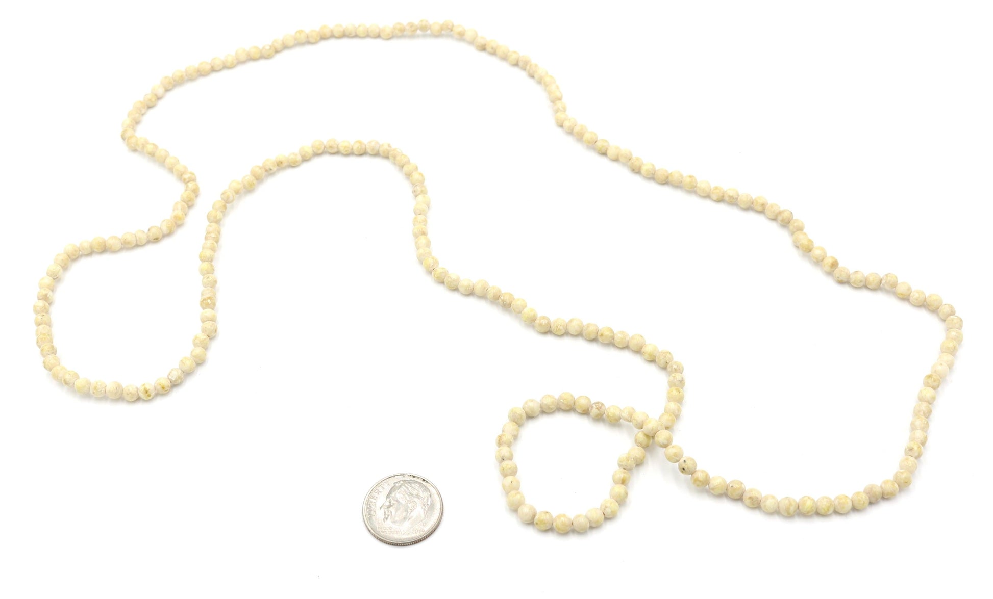 Vintage Inspired Women's Long Natural Tan (Brown + White) 4mm Round Stone 18" Necklace Boho Accent Necklace Fun 2022 Gift - Monkeysmojo