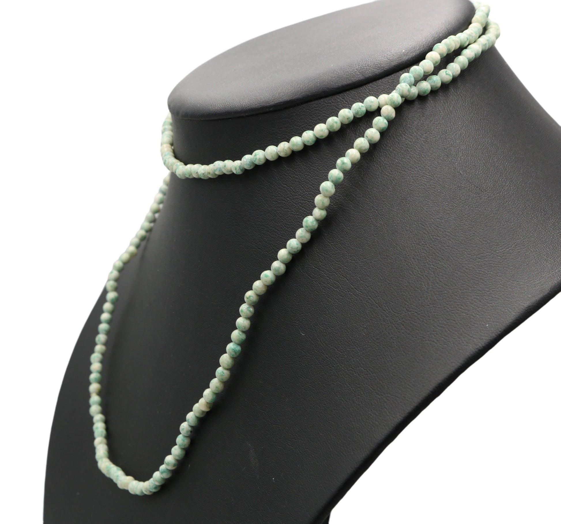 Vintage Inspired Women's Long Natural Speckled Mint Green 4mm Round Stone 18" Necklace Boho Accent Necklace Fun 2022 Gift - Monkeysmojo